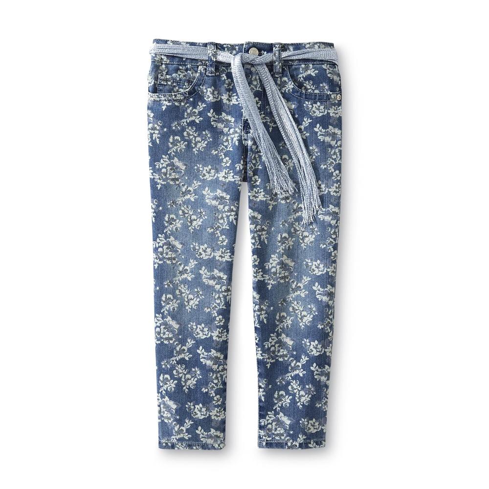 Route 66 Girl's Floral Print Jeans & Belt - Light Wash