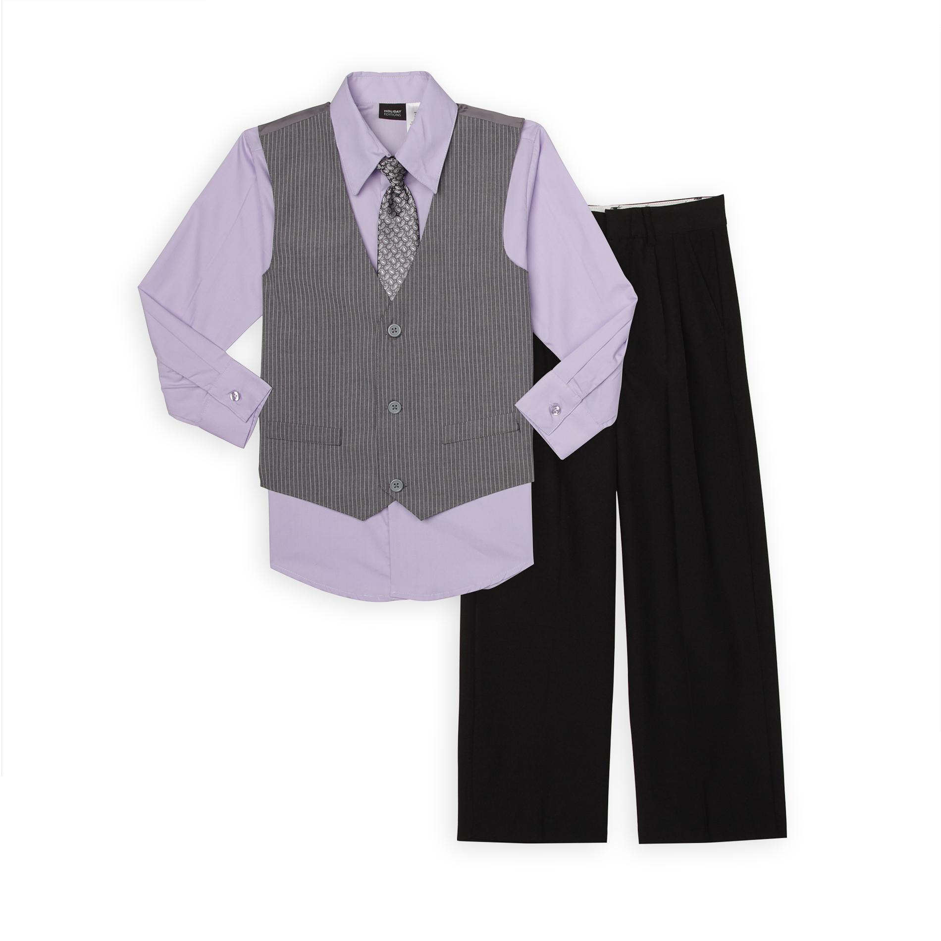 Holiday Editions Boy's Vest  Dress Shirt  Necktie & Pants - Striped