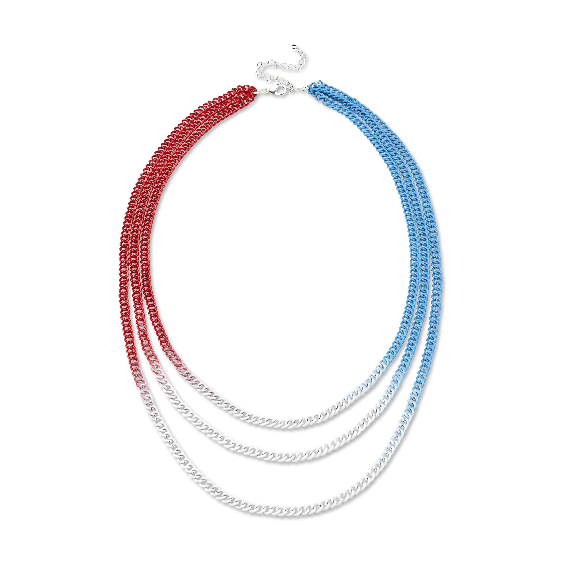 Joe Boxer Women's Triple-Chain Red  White & Blue Necklace