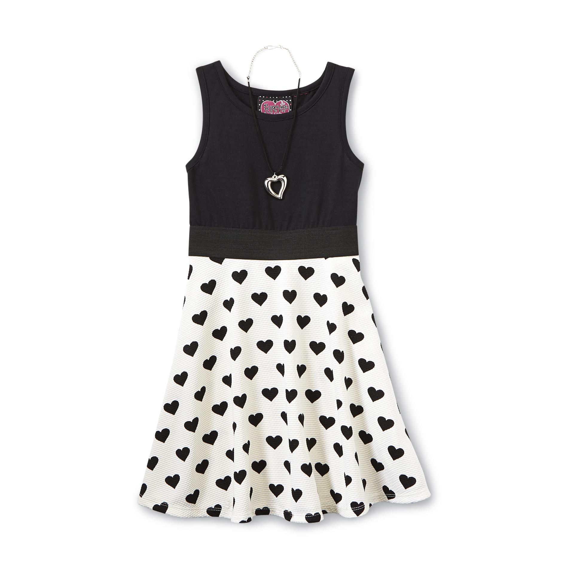 Forever Me Girl's Sleeveless Necklace Dress - Hearts