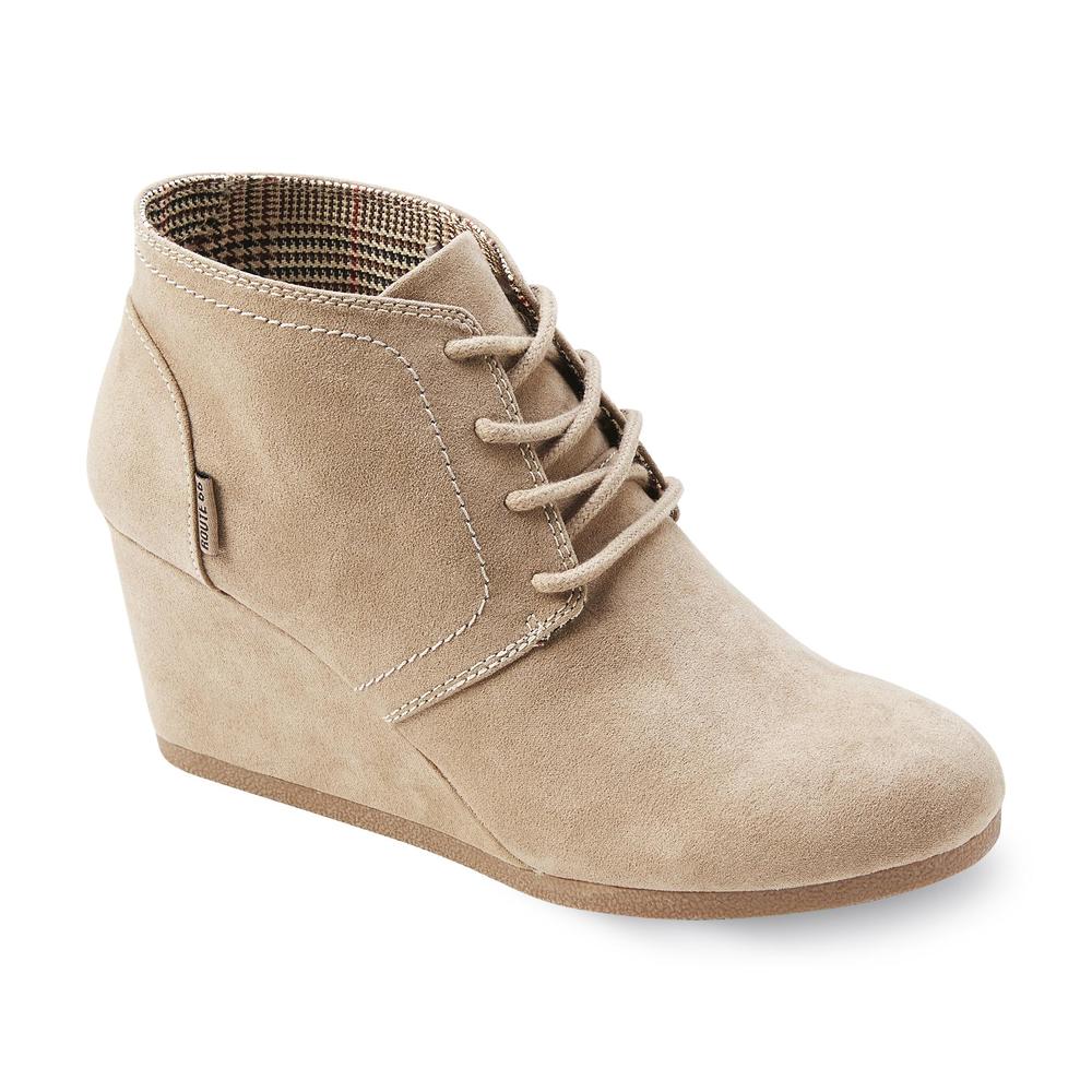 Route 66 Women's Taupe Lace Up Front Wedge Bootie