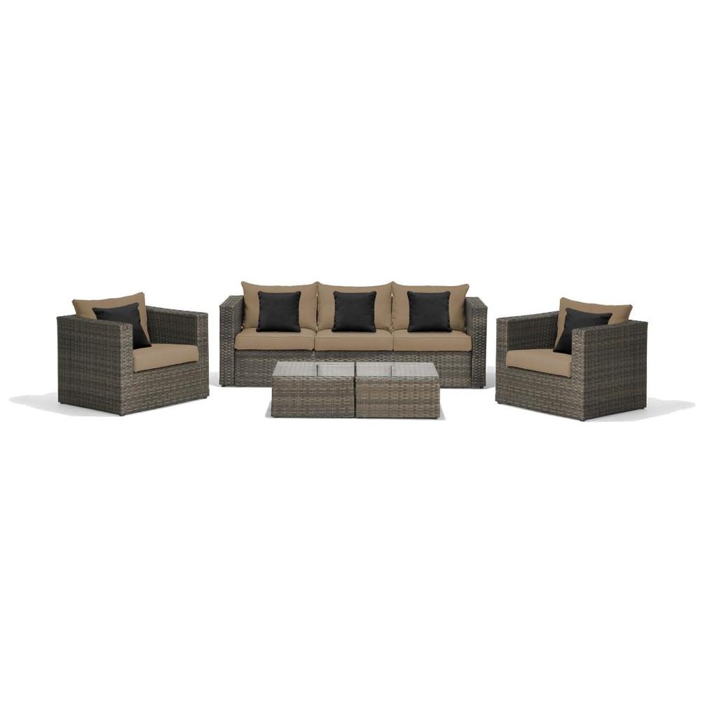 Atlantic Westin 5 Piece Brown Synthetic Wicker Patio Seating Set with Brown Cushions