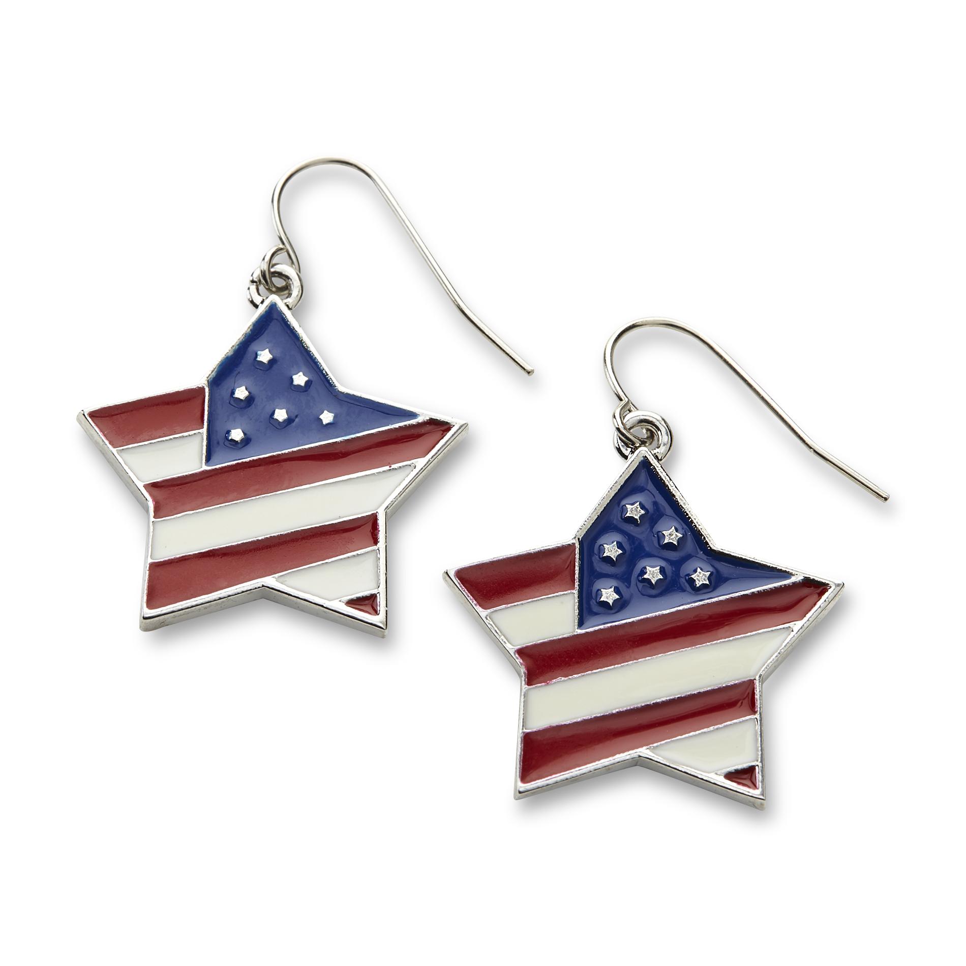 Joe Boxer Junior's American Flag Star Dangle Earrings - Silvertone