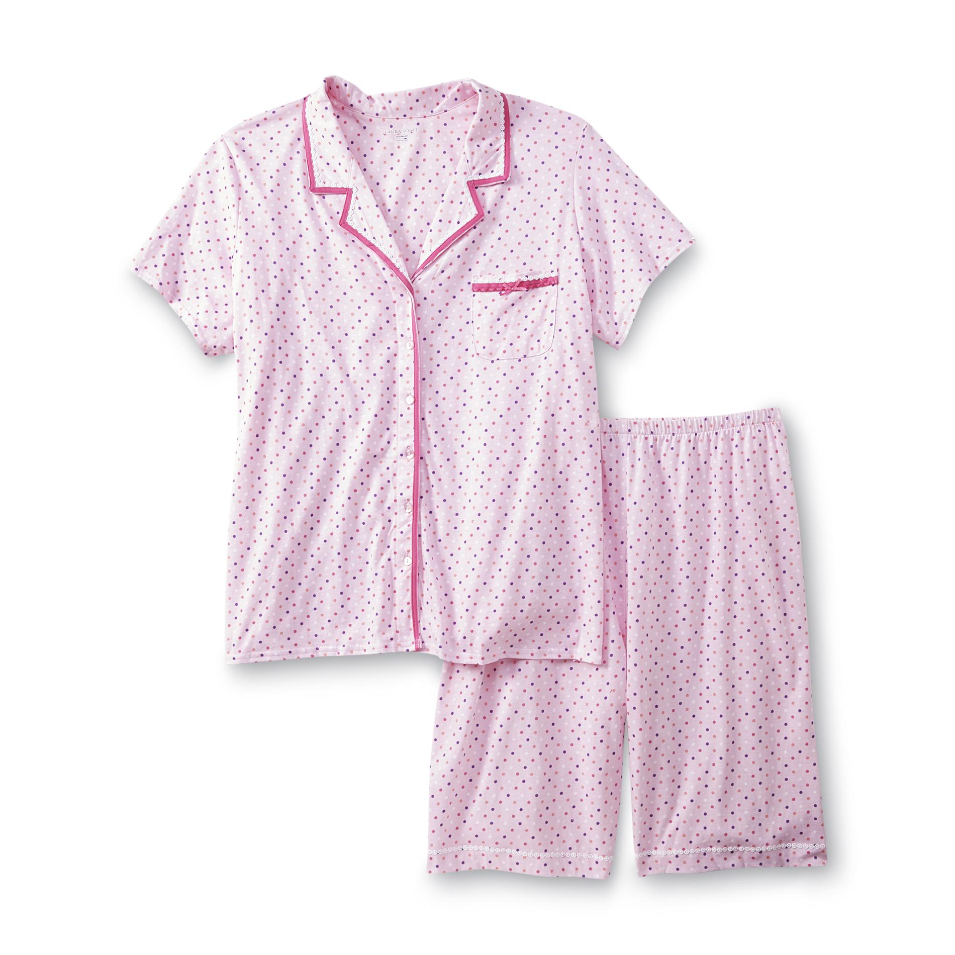 Laura Scott Women's Plus Pajama Top & Shorts - Polka Dot