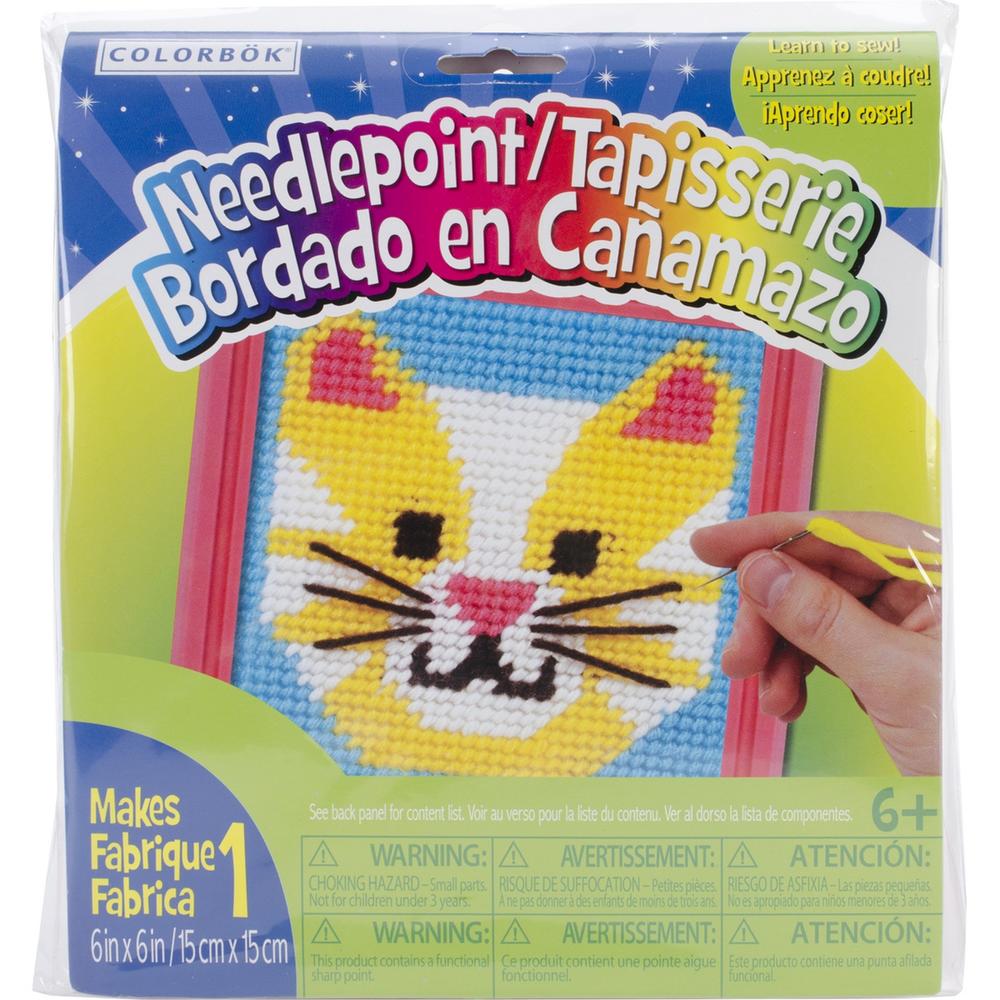 Cat Learn To Sew Needlepoint Kit-6"X6" Pink Frame