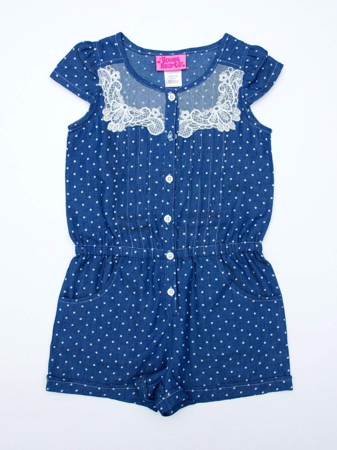 Young Hearts Girl's Romper - Dots & Lace