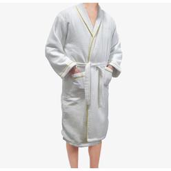 Radiant Sauna&trade; Radiant Saunas SA5120 European Spa and Bath White Waffle Weave Terry Cloth Robe with Gold Embroidered Trim