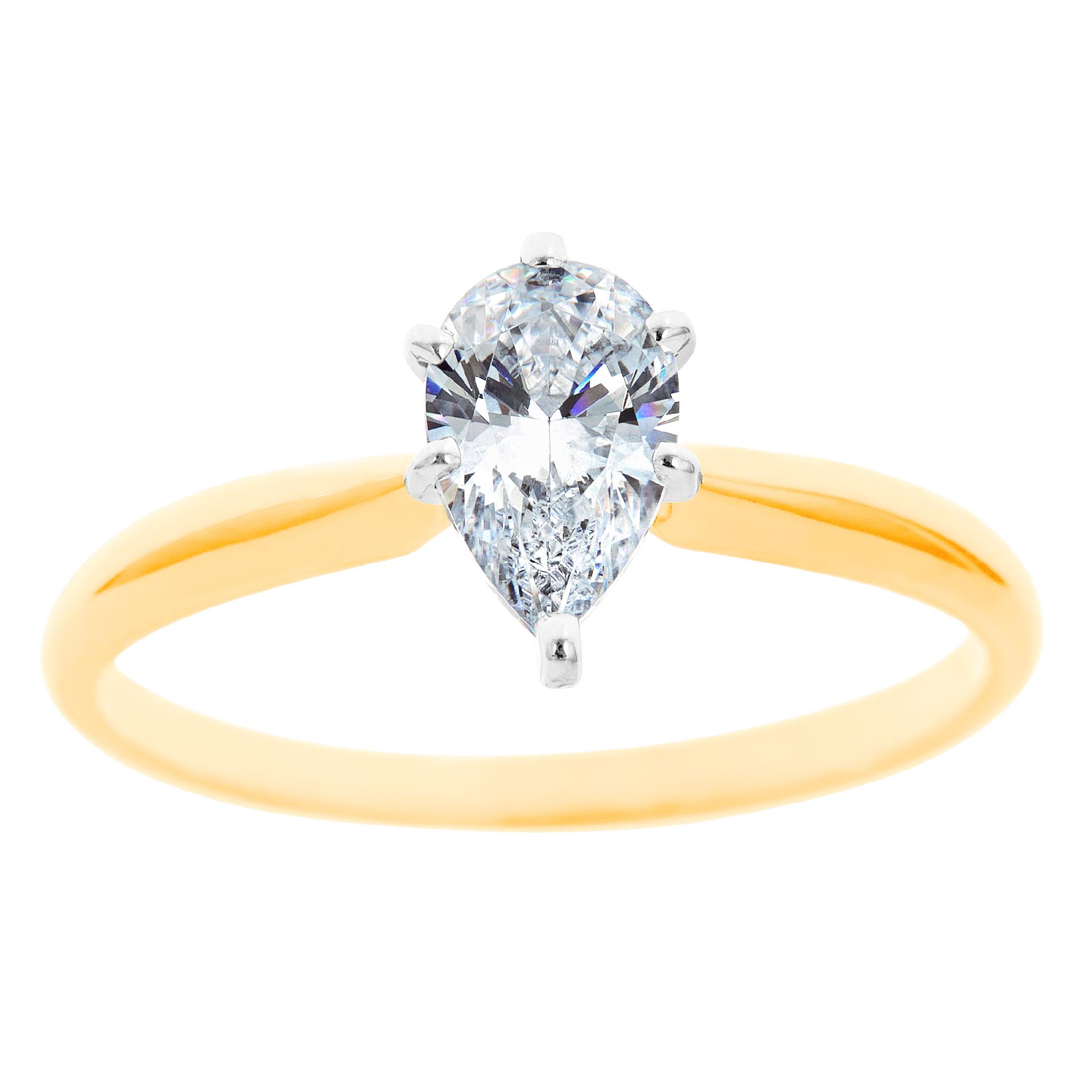 New York City Diamond District 14K Two tone gold 1 ct Pear Shape Certified Diamond Solitaire Engagement Ring, Size: 5, White New York City Diamond District 14K Two tone gold 1 ct Pear Shape Certified Diamond Solitaire Engagement Ring, Size: 5, White