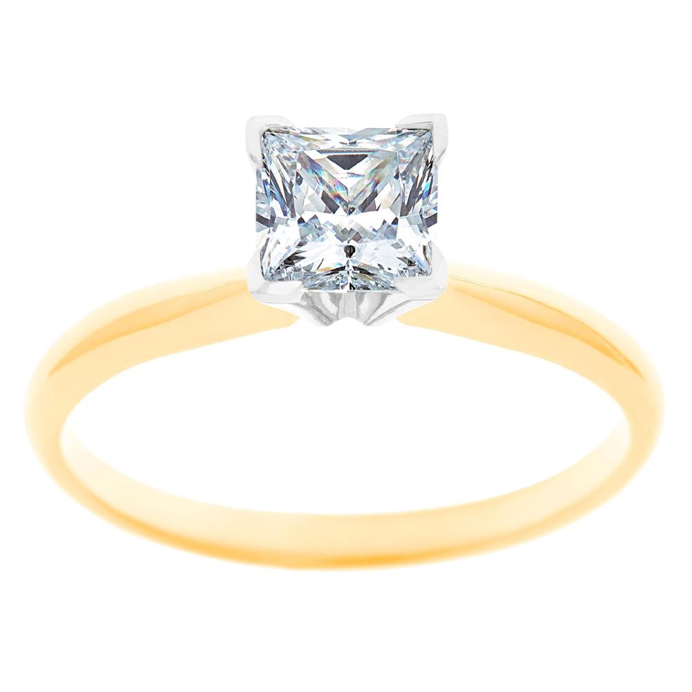 New York City Diamond District 14K Two tone gold 1/2 ct Princess Cut Certified Diamond Solitaire Engagement Ring