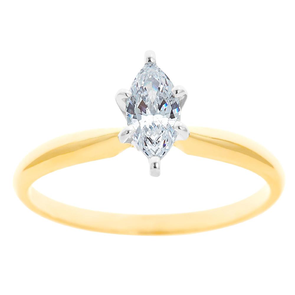 New York City Diamond District 14K Two tone gold 3/4 ct Marquise Certified Diamond Solitaire Engagement Ring