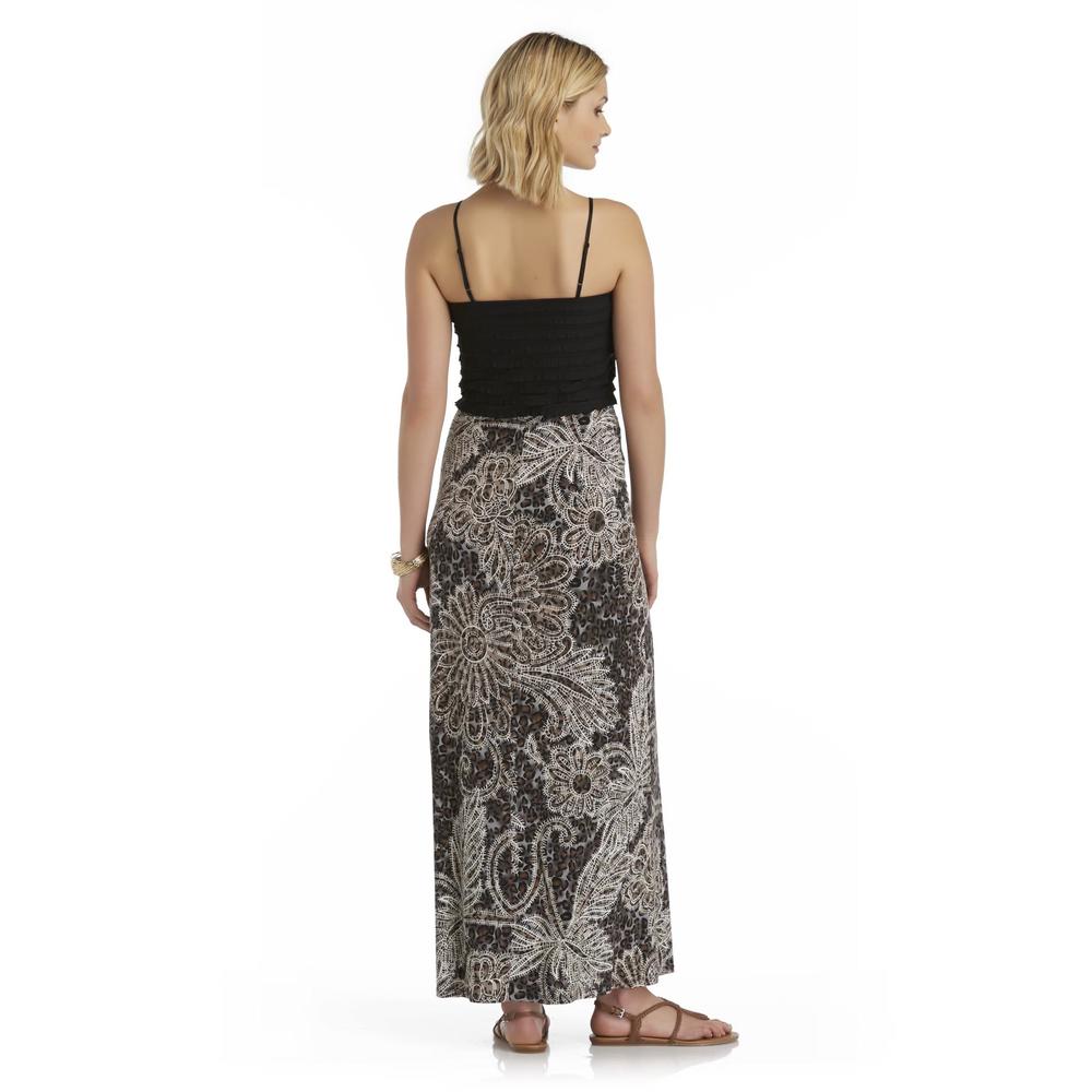 Connected Apparel Women's Pleated Maxi Dress - Leopard Print & Floral