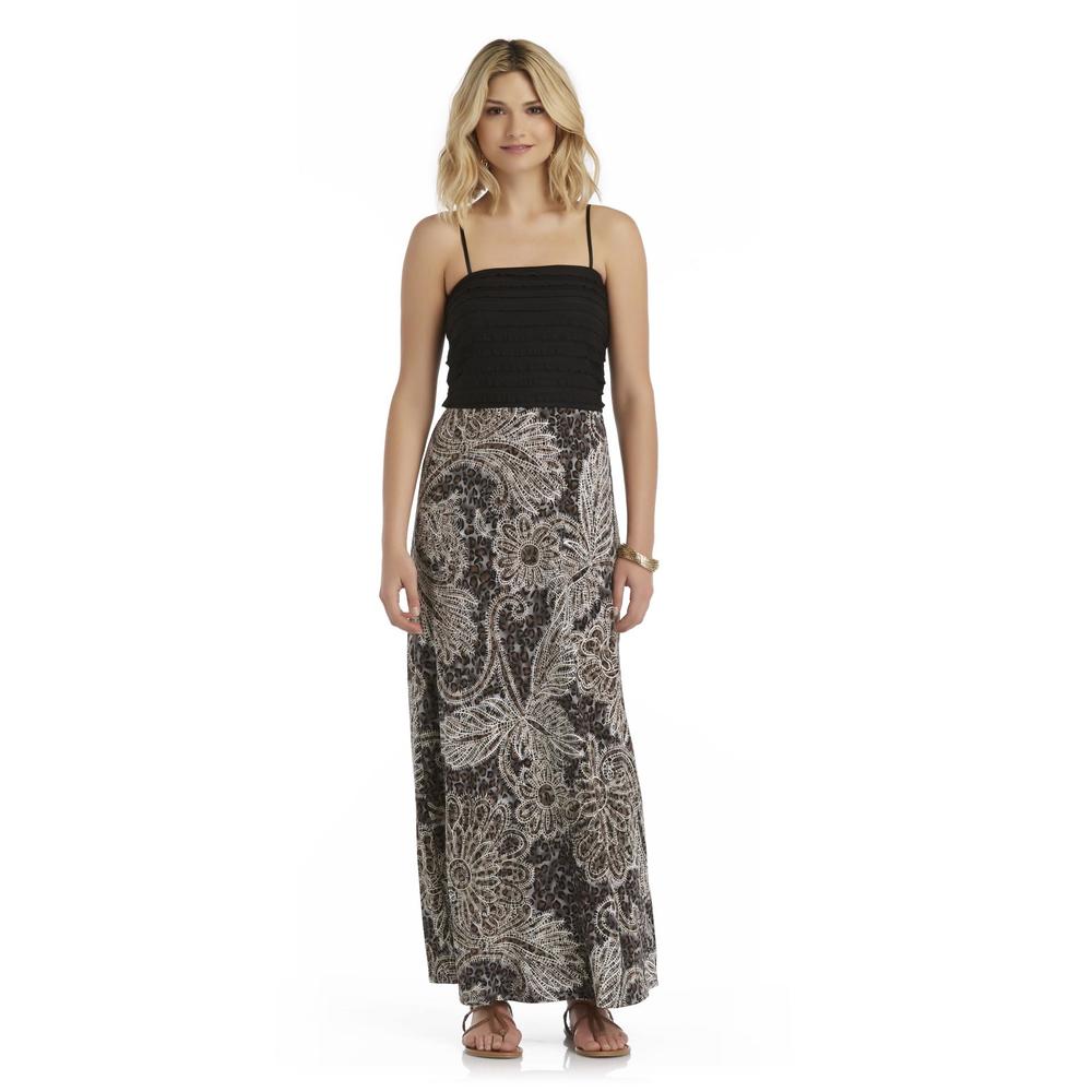 Connected Apparel Women's Pleated Maxi Dress - Leopard Print & Floral