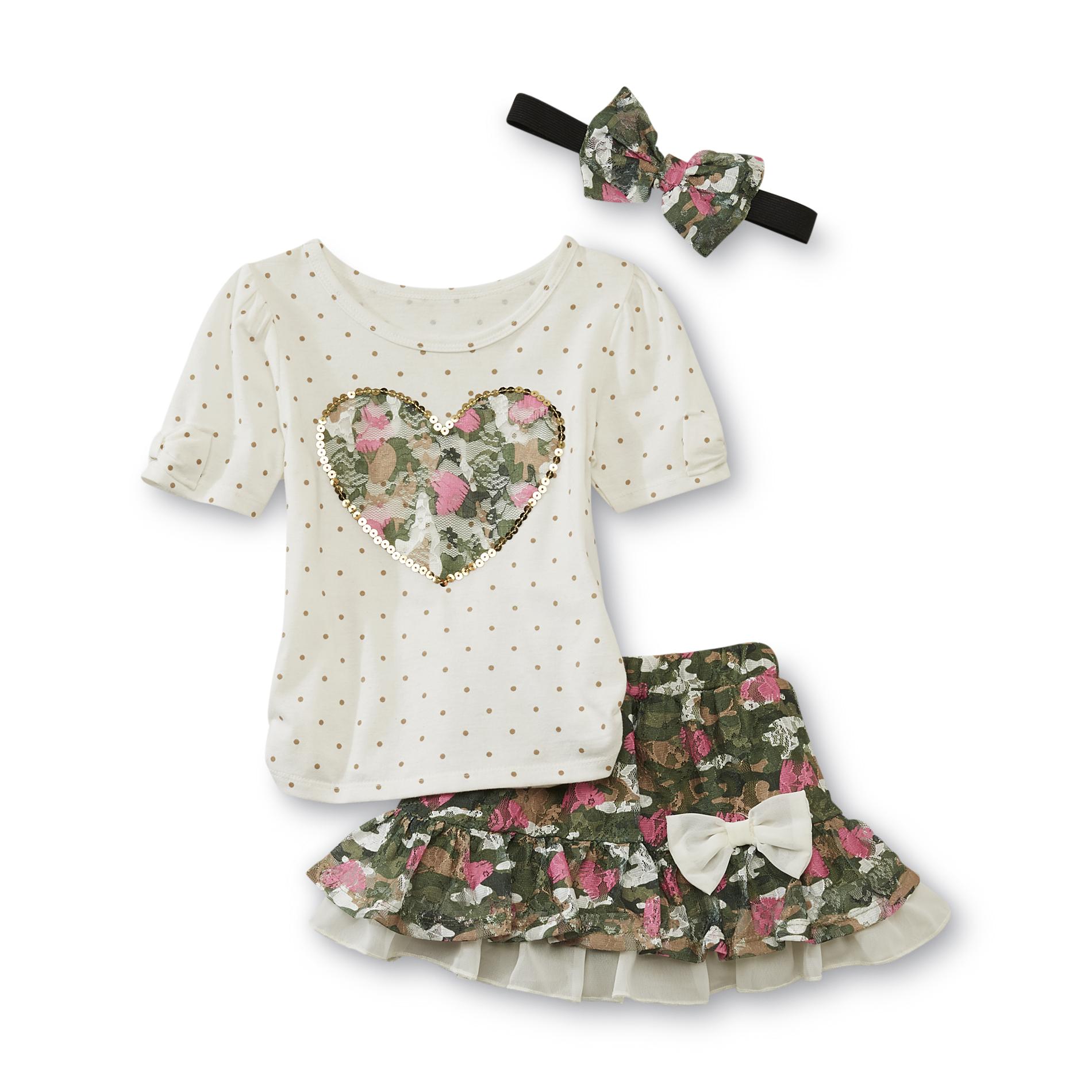 Piper Infant & Toddler Girl's Top  Skirt & Headband - Camo