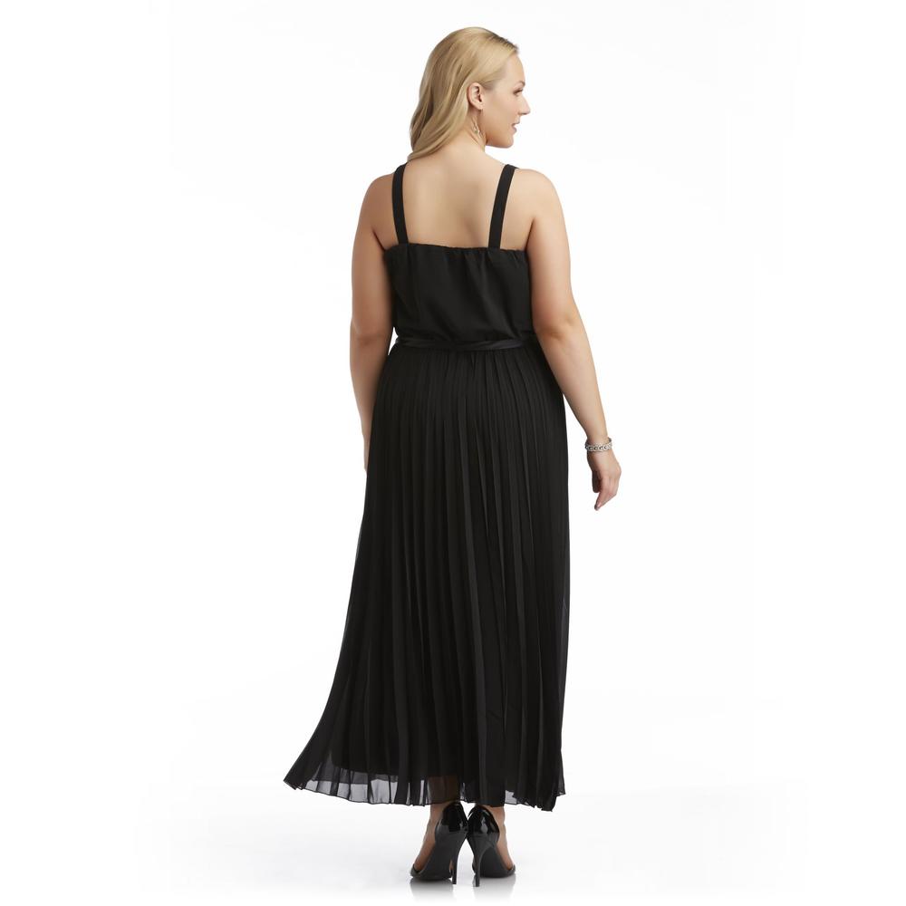 Amanda Lane Women's Plus Sleeveless Pleated Dress