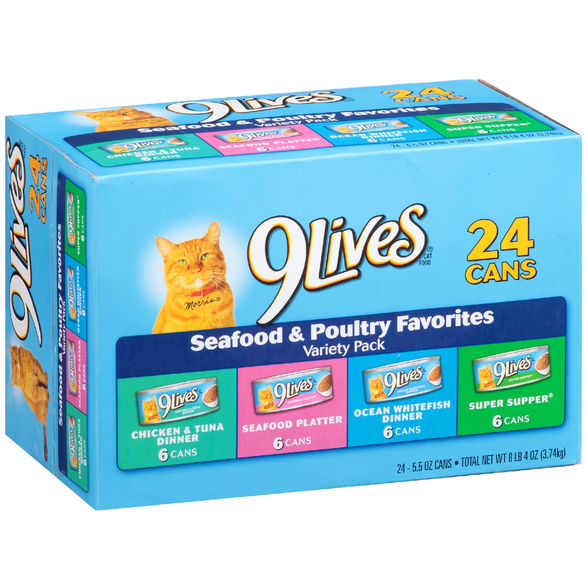 9Lives Cat Food, Seafood & Poultry Favorites Variety Pack, 24 - 5.5 oz cans, Net Wt 8 lb 4 oz (3.74 kg)