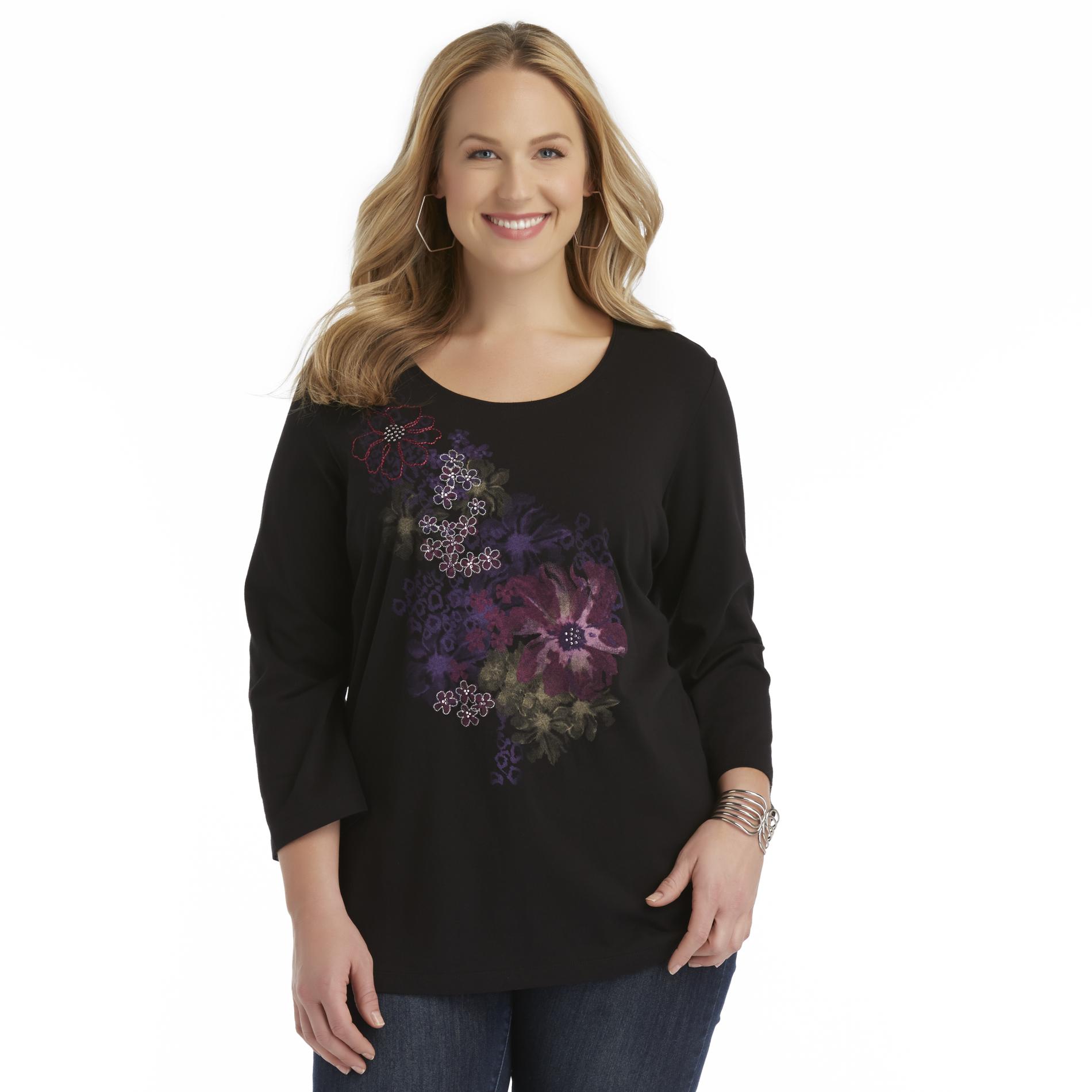 Laura Scott Women's Plus Embellished T-Shirt - Floral