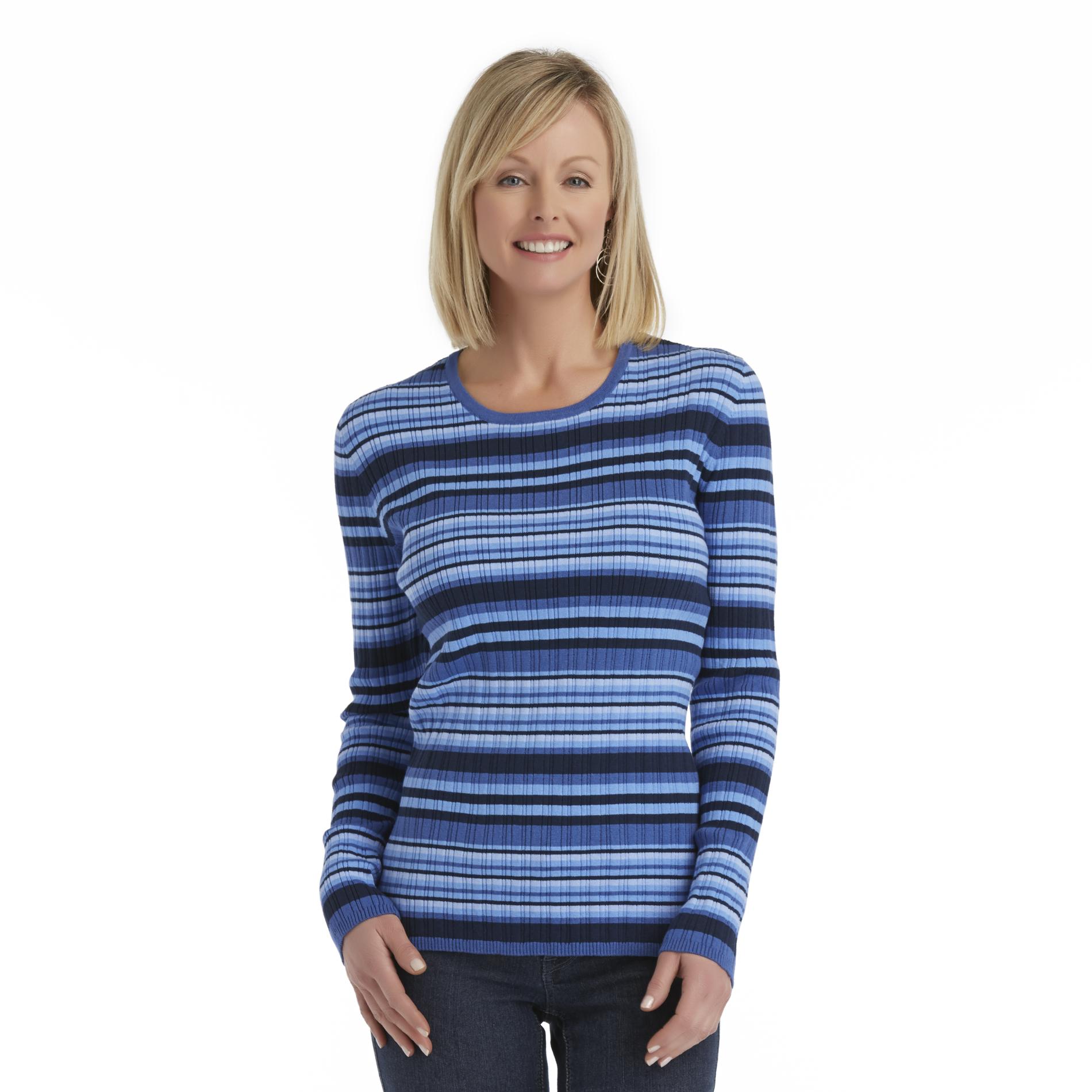 Laura Scott Women's Ribbed Crew Neck Sweater - Striped