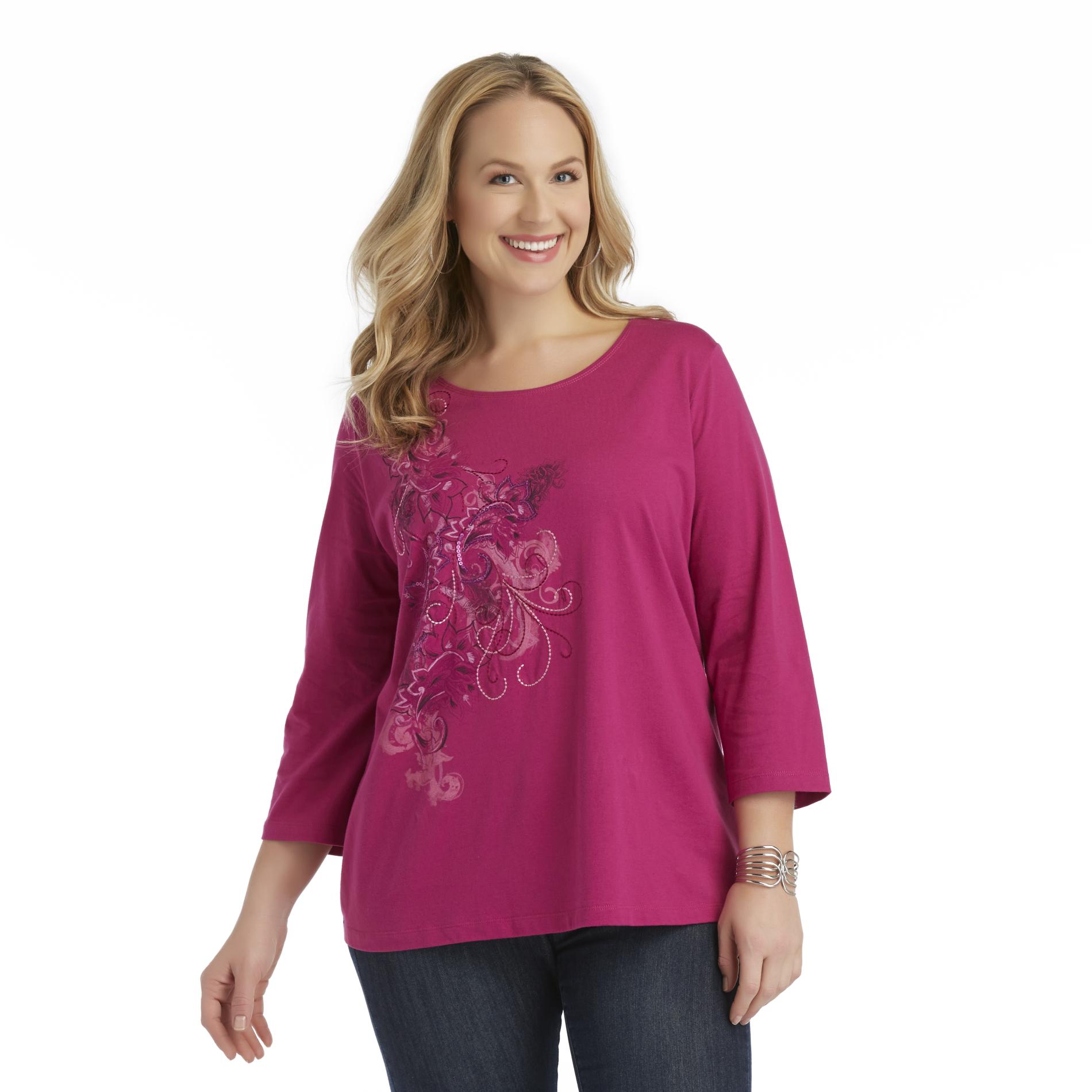 Laura Scott Women's Plus Embellished T-Shirt - Floral Vine