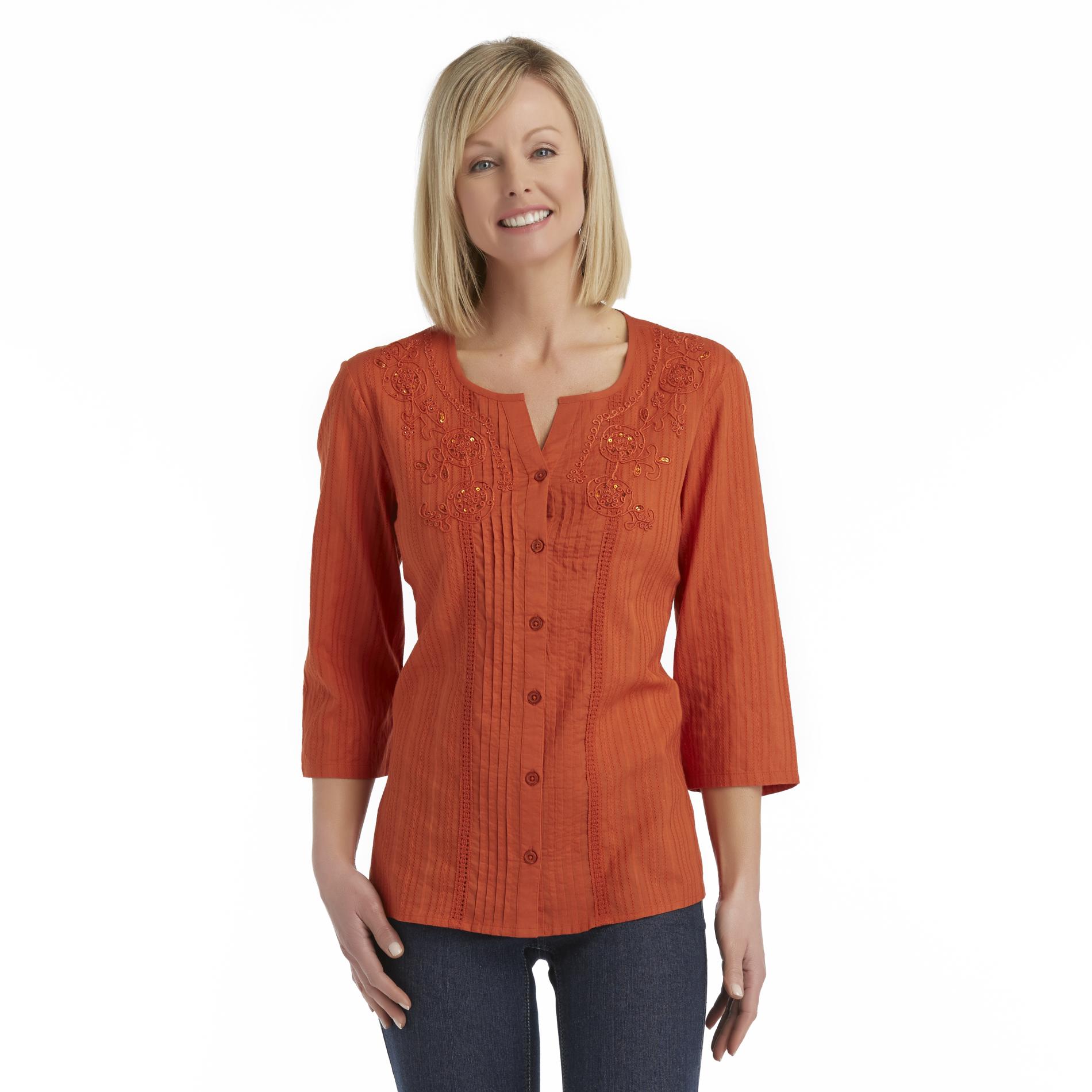Laura Scott Women's Embellished Button-Front Shirt