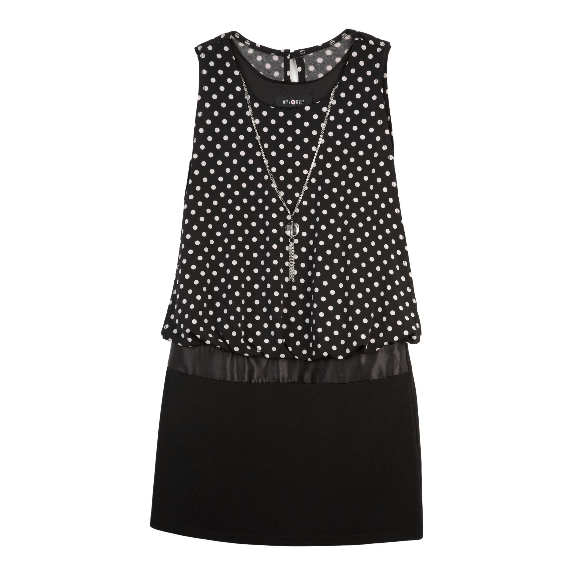 Amy's Closet Girl's Blouson Party Dress & Necklace - Polka Dots