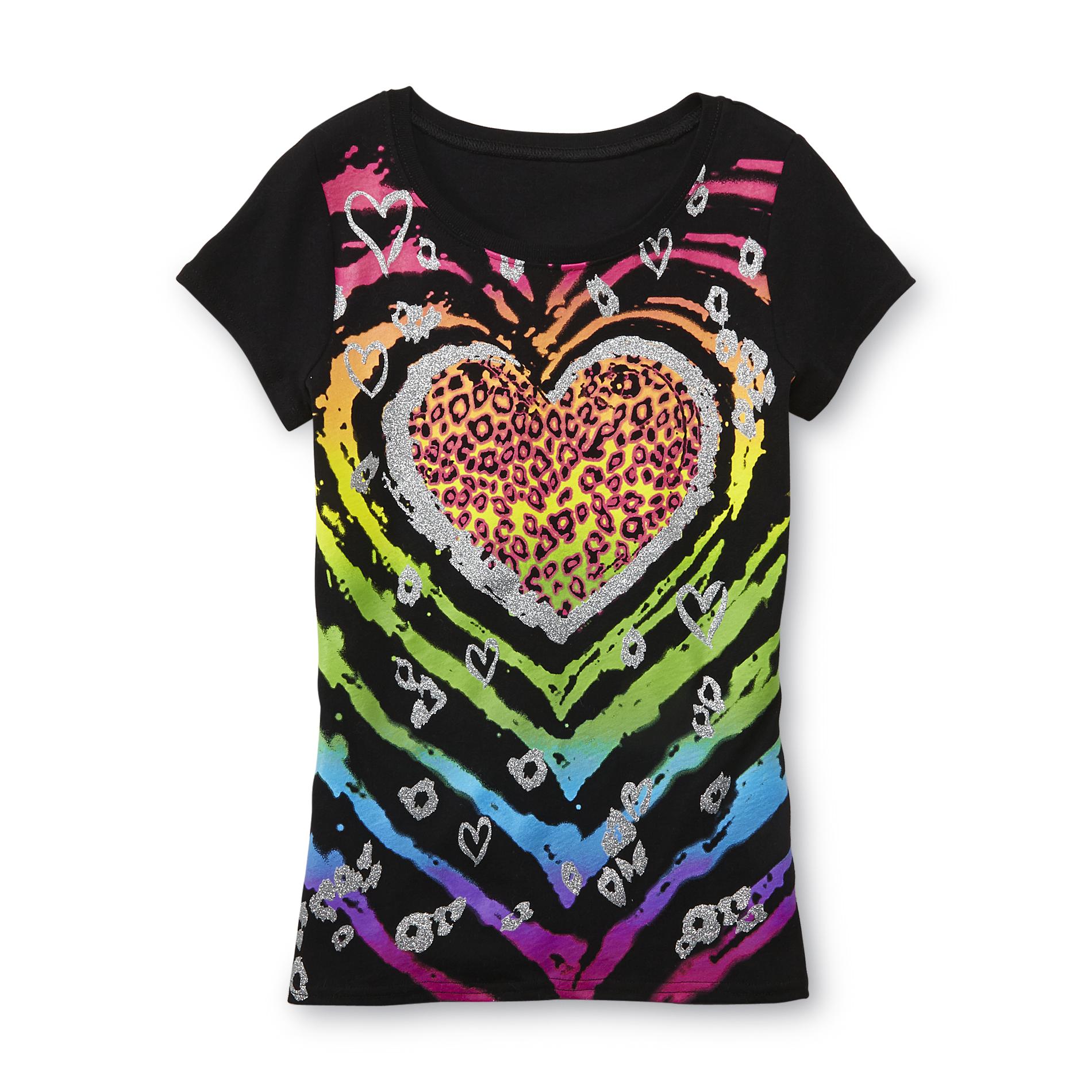 Route 66 Girl's Graphic T-Shirt - Rainbow & Leopard Hearts