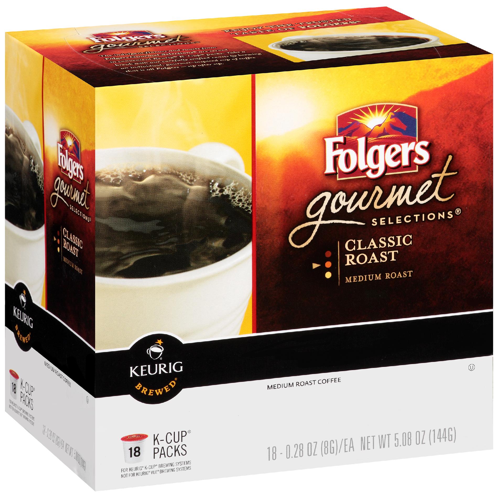 Folgers Ground Coffee Gourmet Selections Classic Medium Roast 18 K-Cups, Net Wt 5.08 oz (144 g)