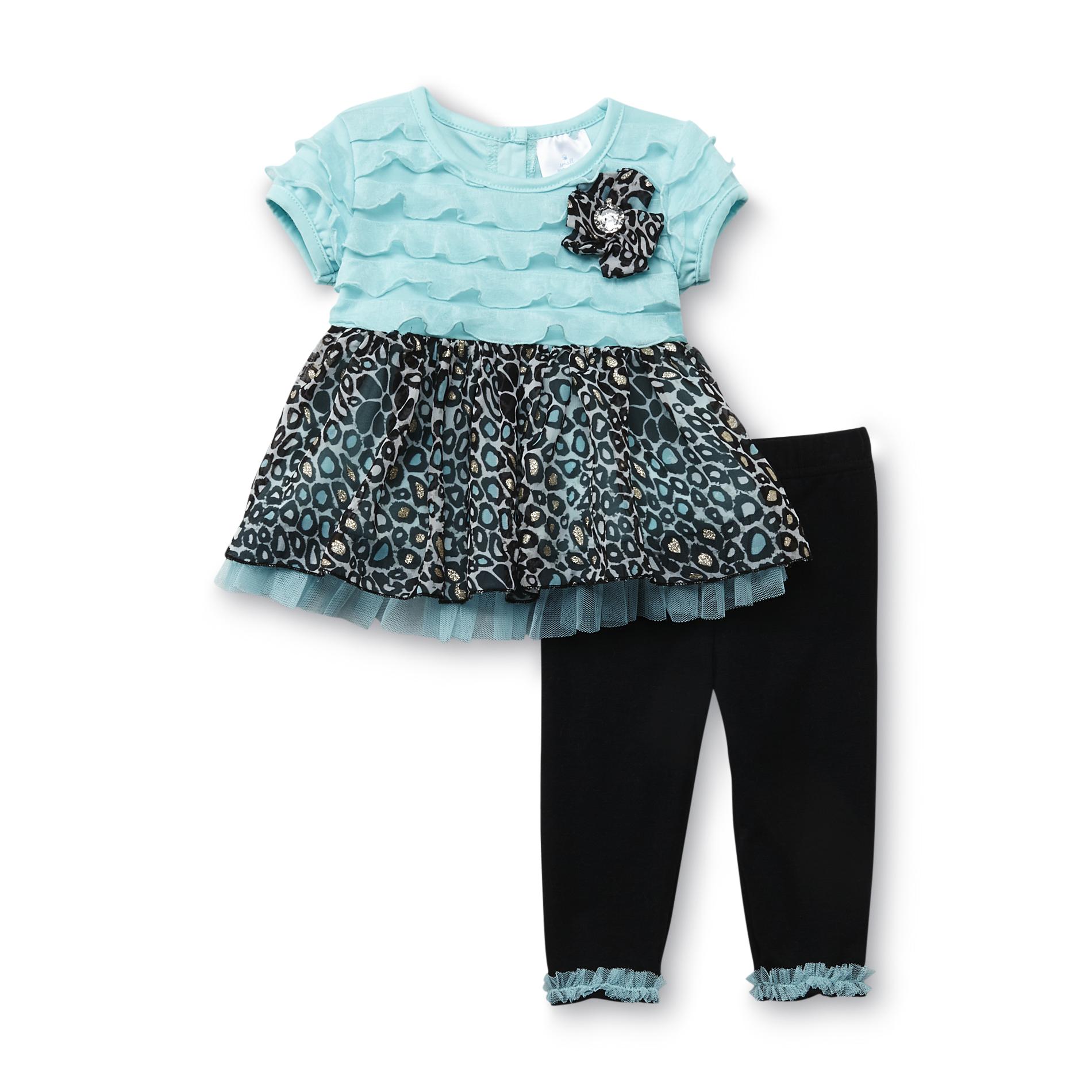 Small Wonders Newborn Girl's Dress & Leggings - Leopard Print