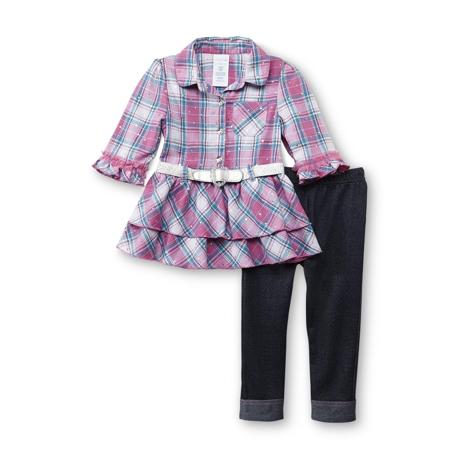 WonderKids Infant & Toddler Girl's Peplum Shirt & Jeggings - Plaid