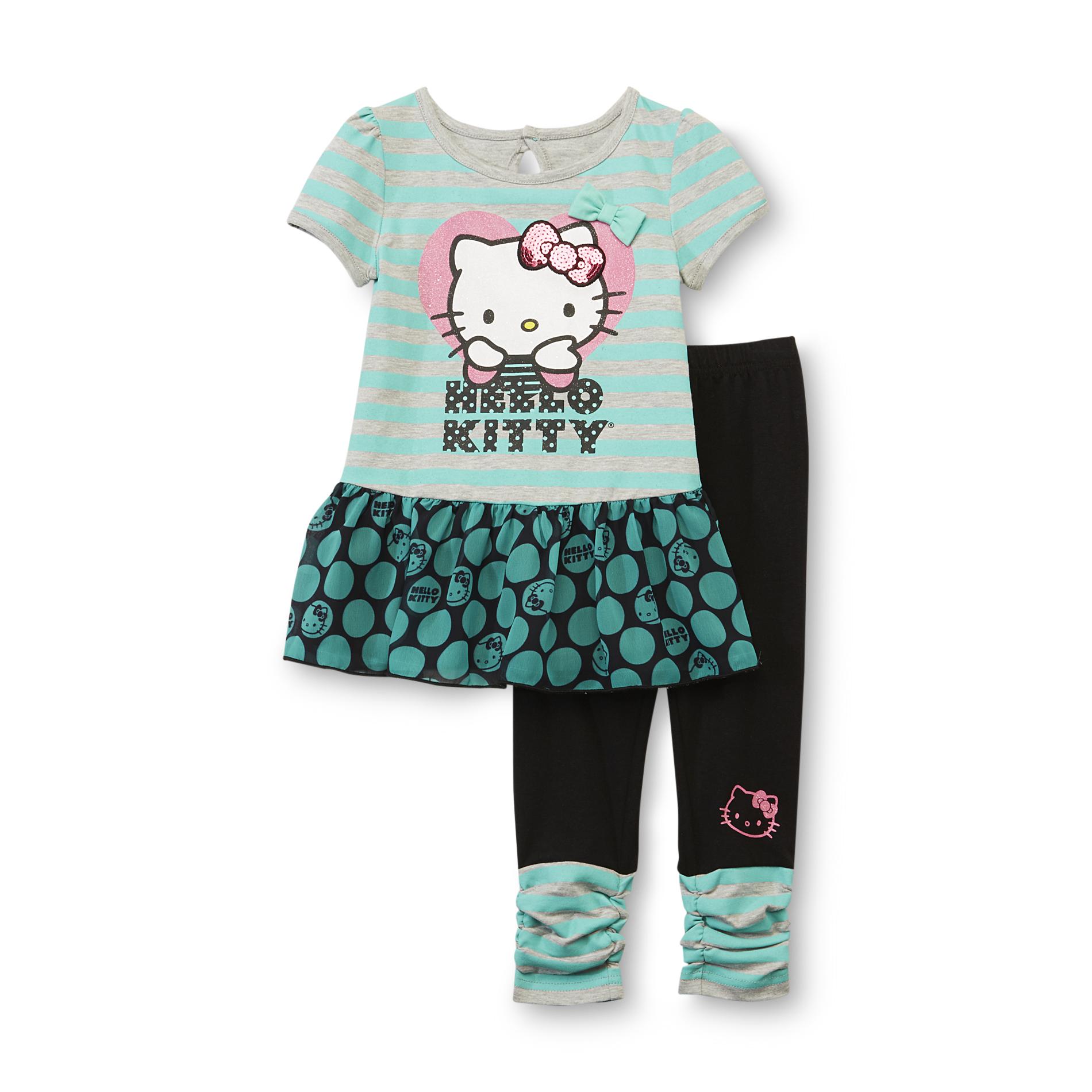 Hello Kitty Toddler Girl's Dress & Leggings - Striped & Polka Dot