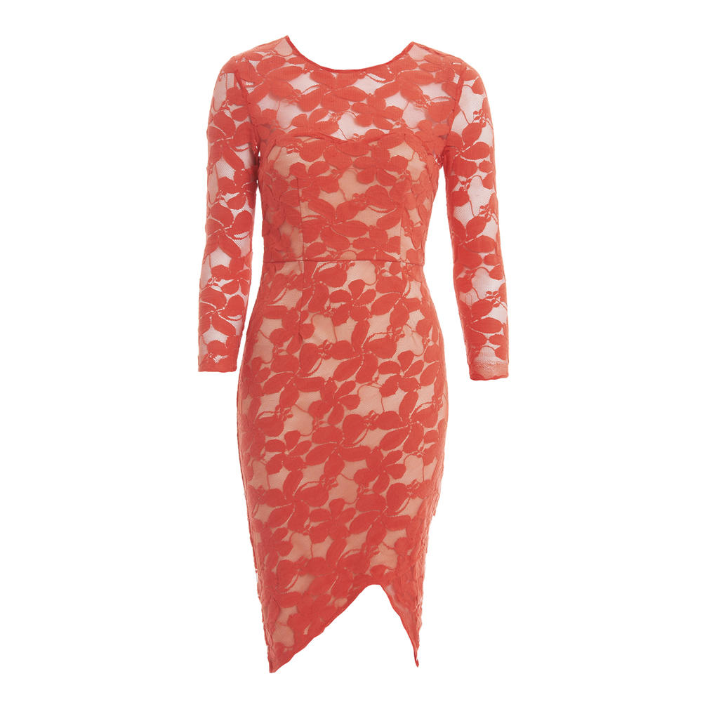 AX Paris Women's Constrast Lace Coral Wrap Effect Dress - Online Exclusive