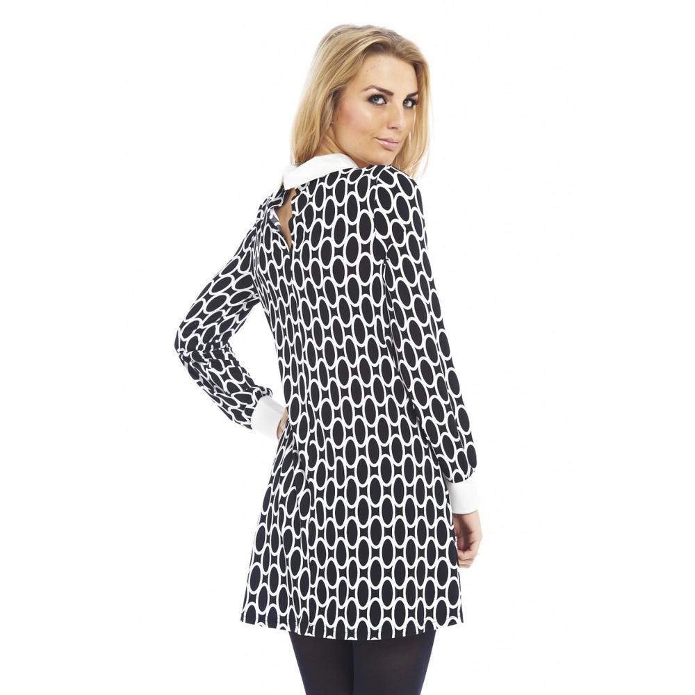 AX Paris Women's Long Sleeve Cuff  Collar Circle Print Dress - Online Exclusive