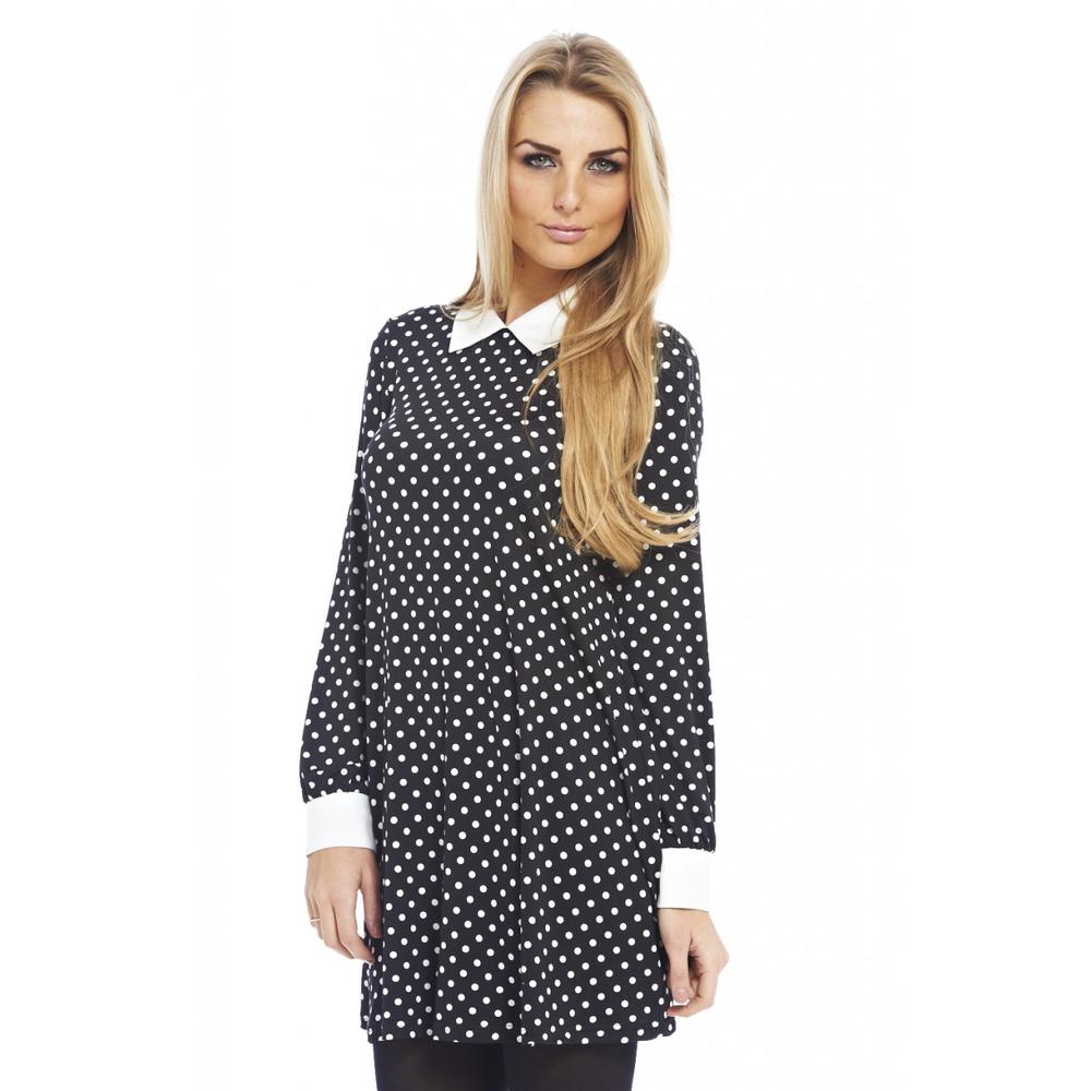 AX Paris Women's Long Sleeve Cuff  Collar Spot Print Dress - Online Exclusive