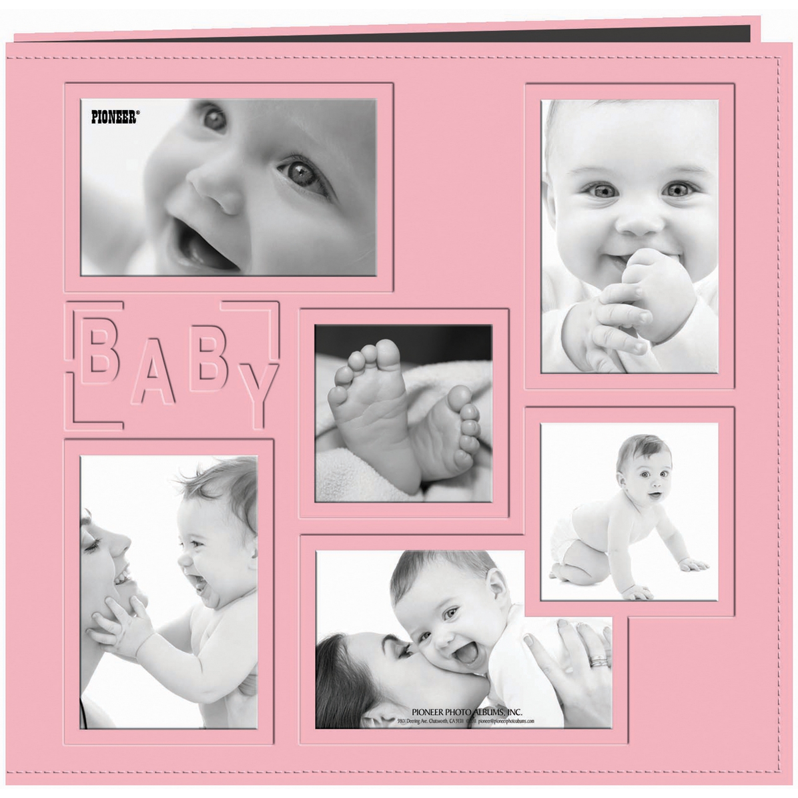 Pioneer Collage Frame 12-Inch x 12-Inch Sewn Embossed Cover Baby Postbound Album, Pink