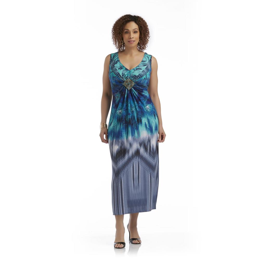 Kathy Roberts Women's Plus Gathered Maxi Dress - Abstract