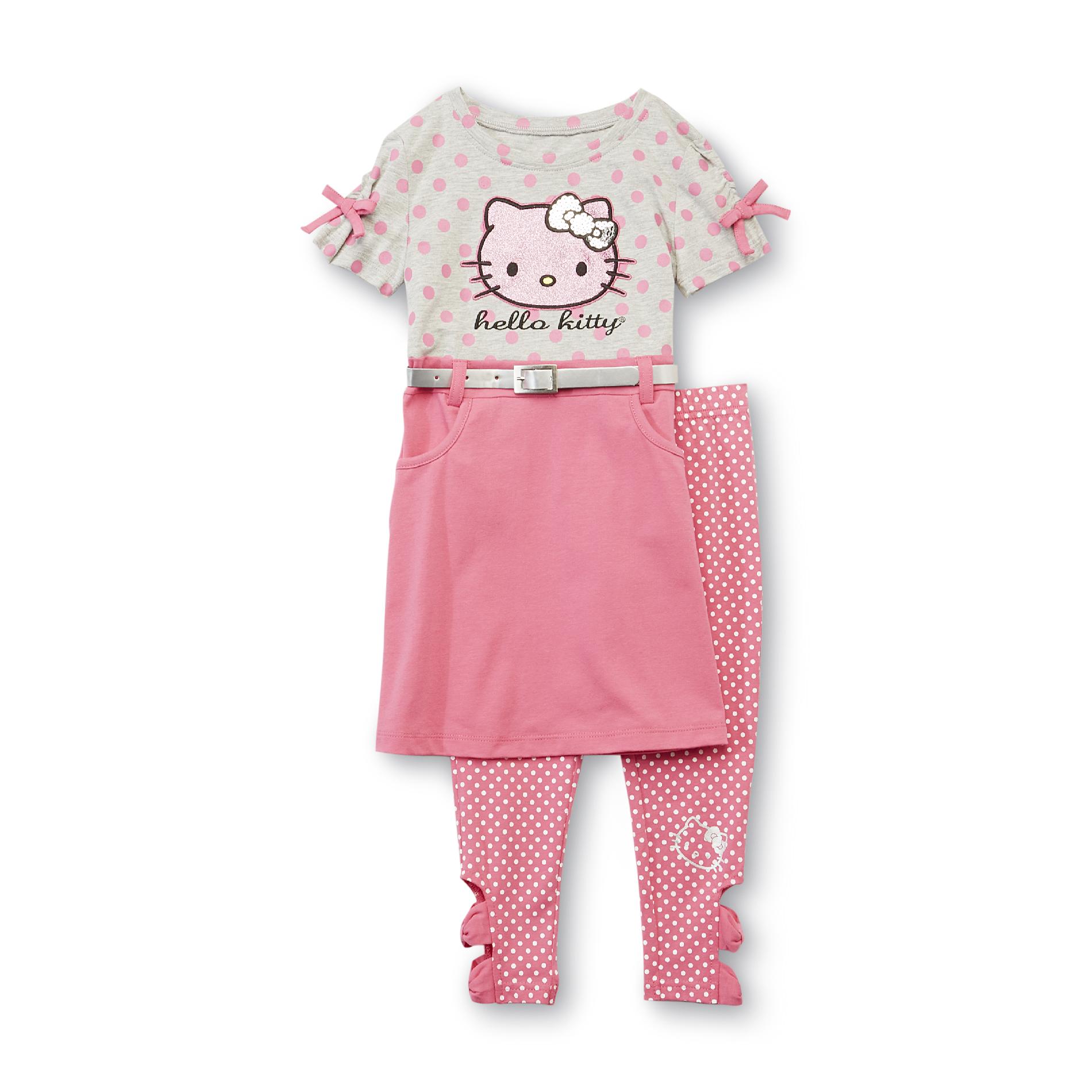 Hello Kitty Toddler Girl's Dress  Belt & Leggings - Polka Dot