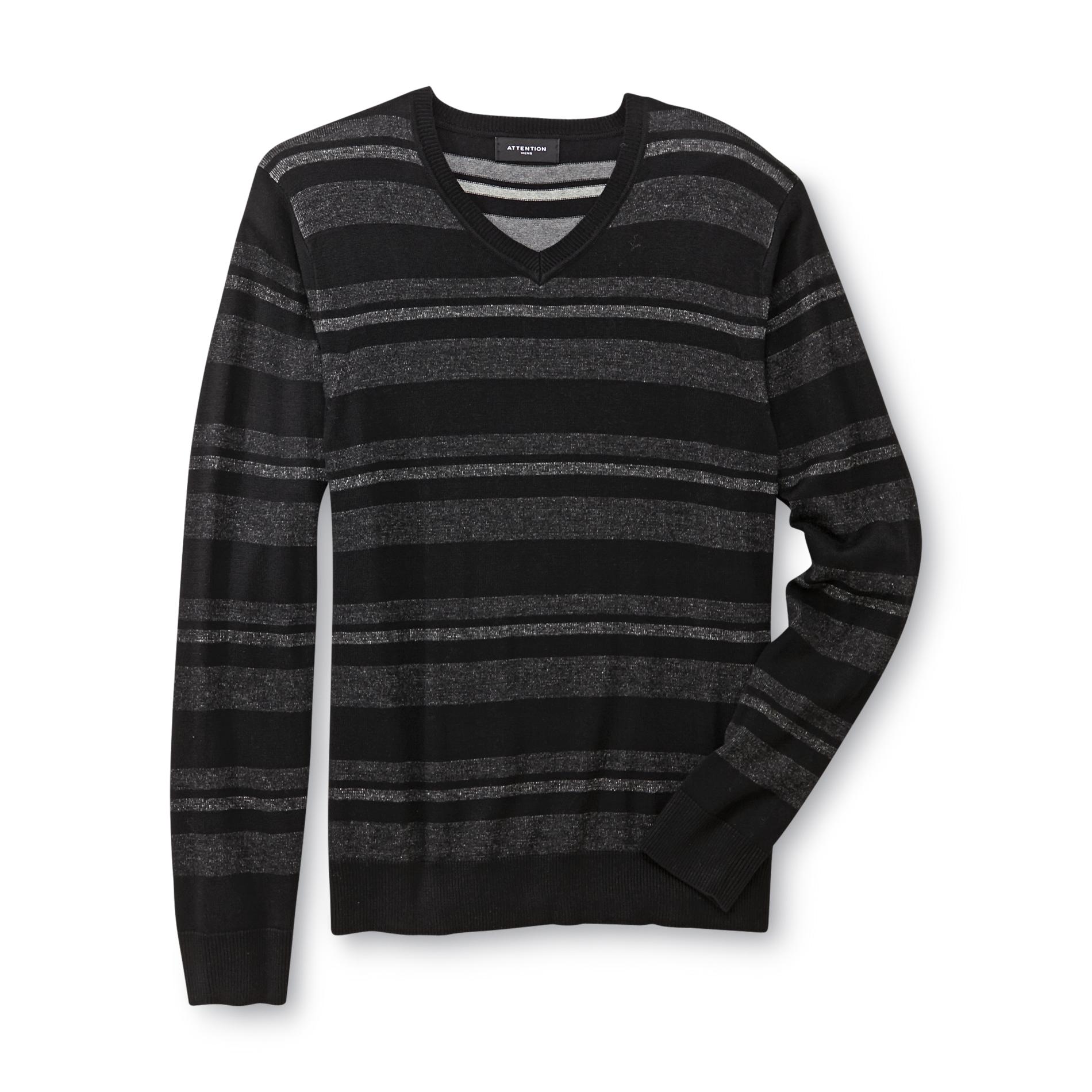Attention Men's V-Neck Sweater - Striped