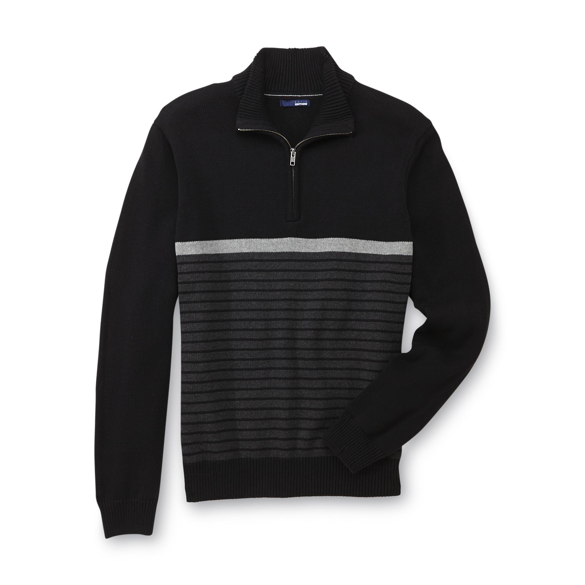 Basic Editions Men's Quarter-Zip Sweater - Striped