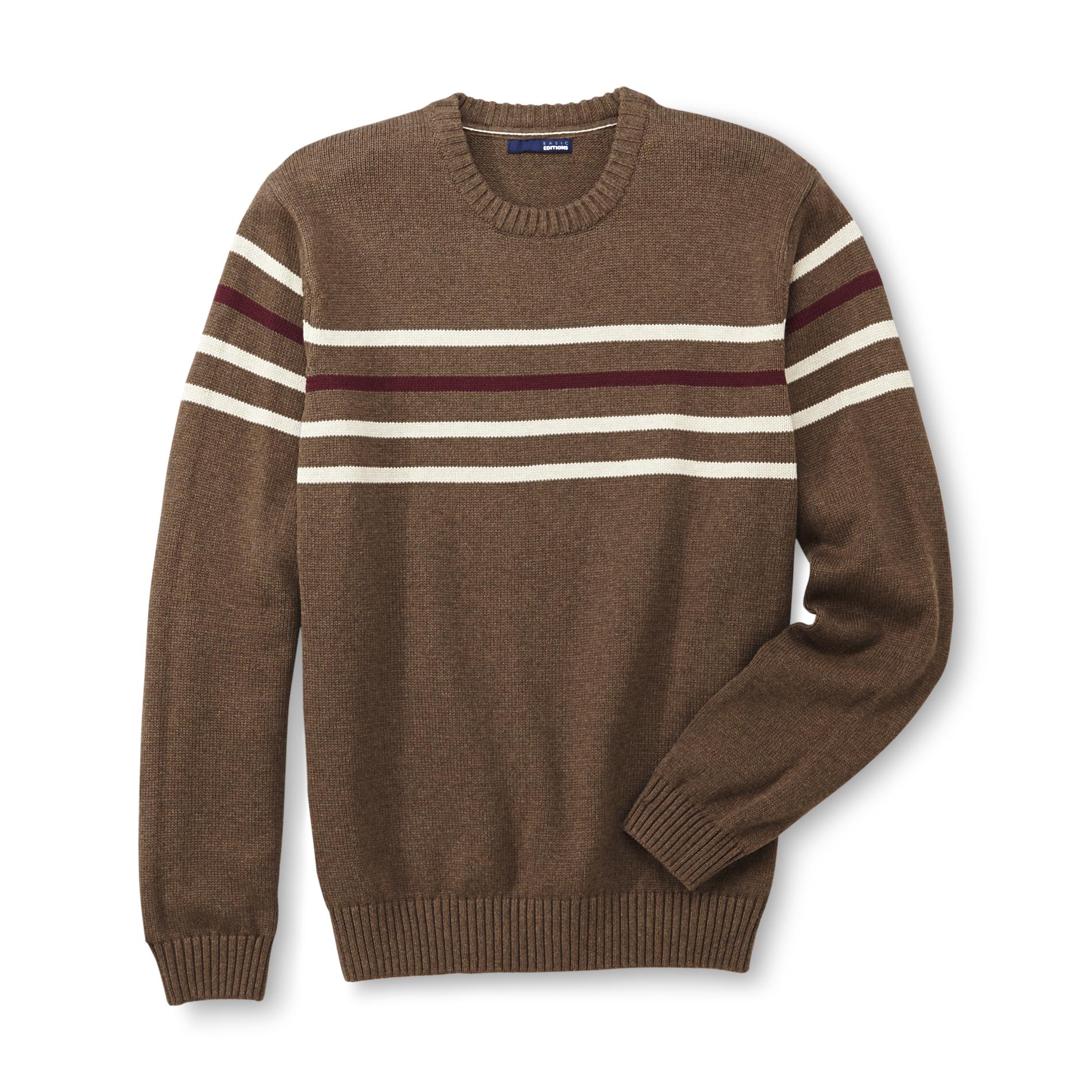 Basic Editions Men's Striped Crew Neck Sweater