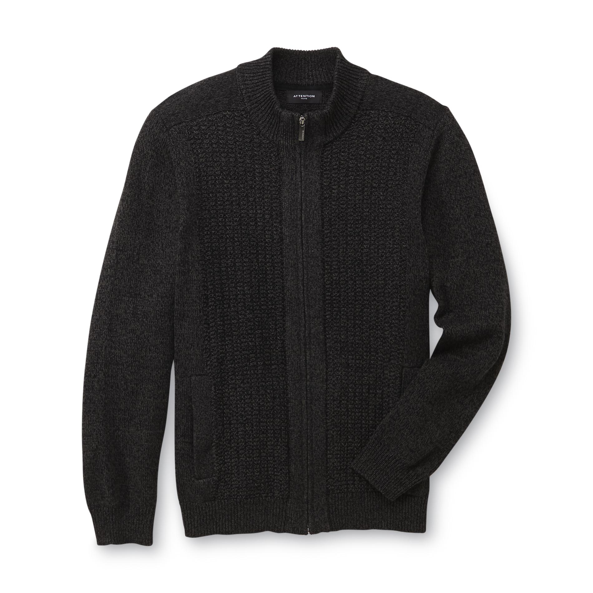 Attention Men's Zip-Up Knit Cardigan Sweater