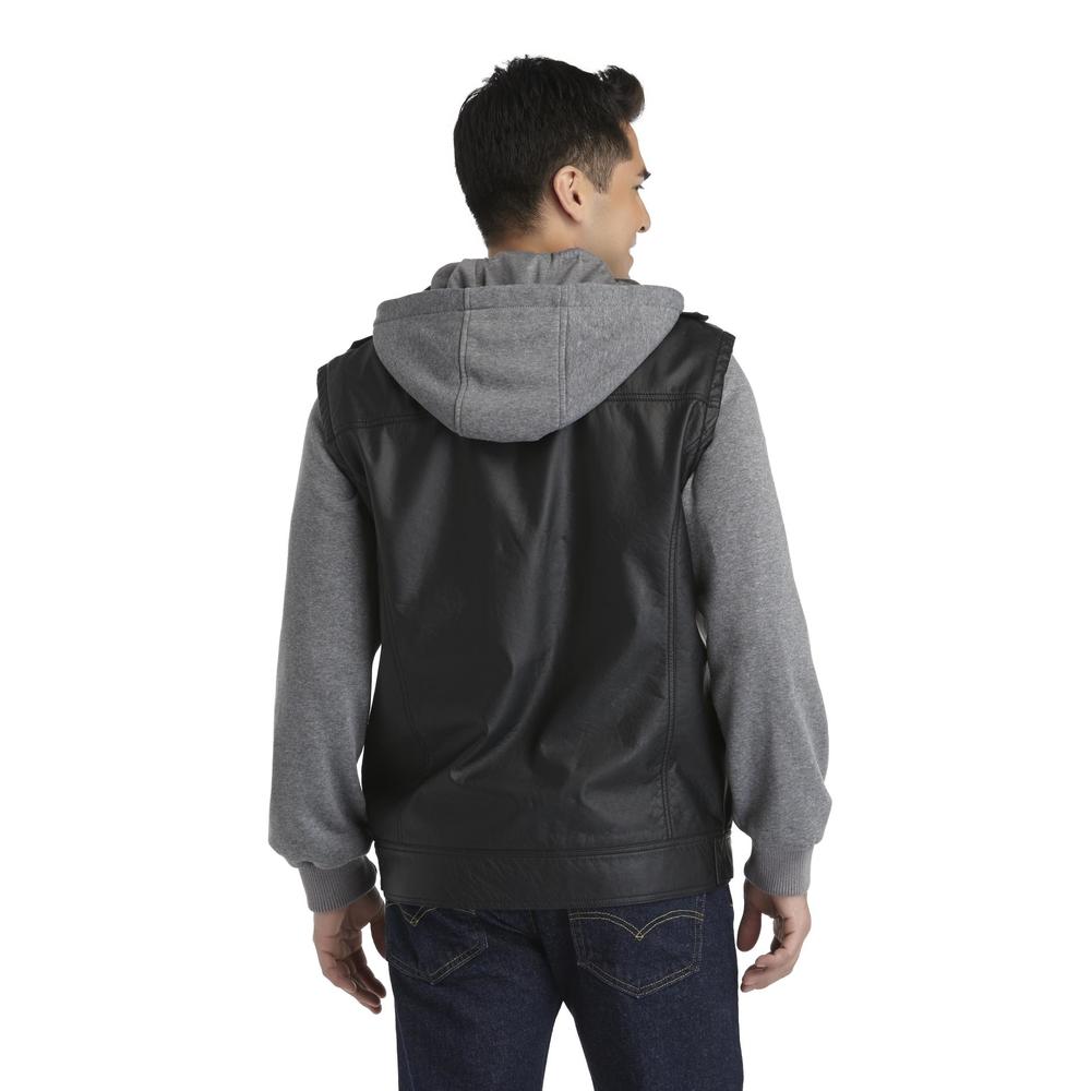 Route 66 Men's Faux Leather Hooded Jacket - Knit Sleeves