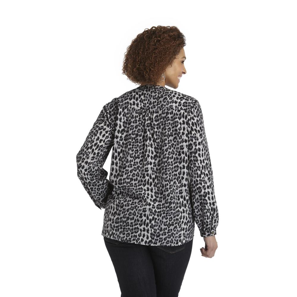 Laura Scott Women's Plus Pintucked Blouse - Leopard Print