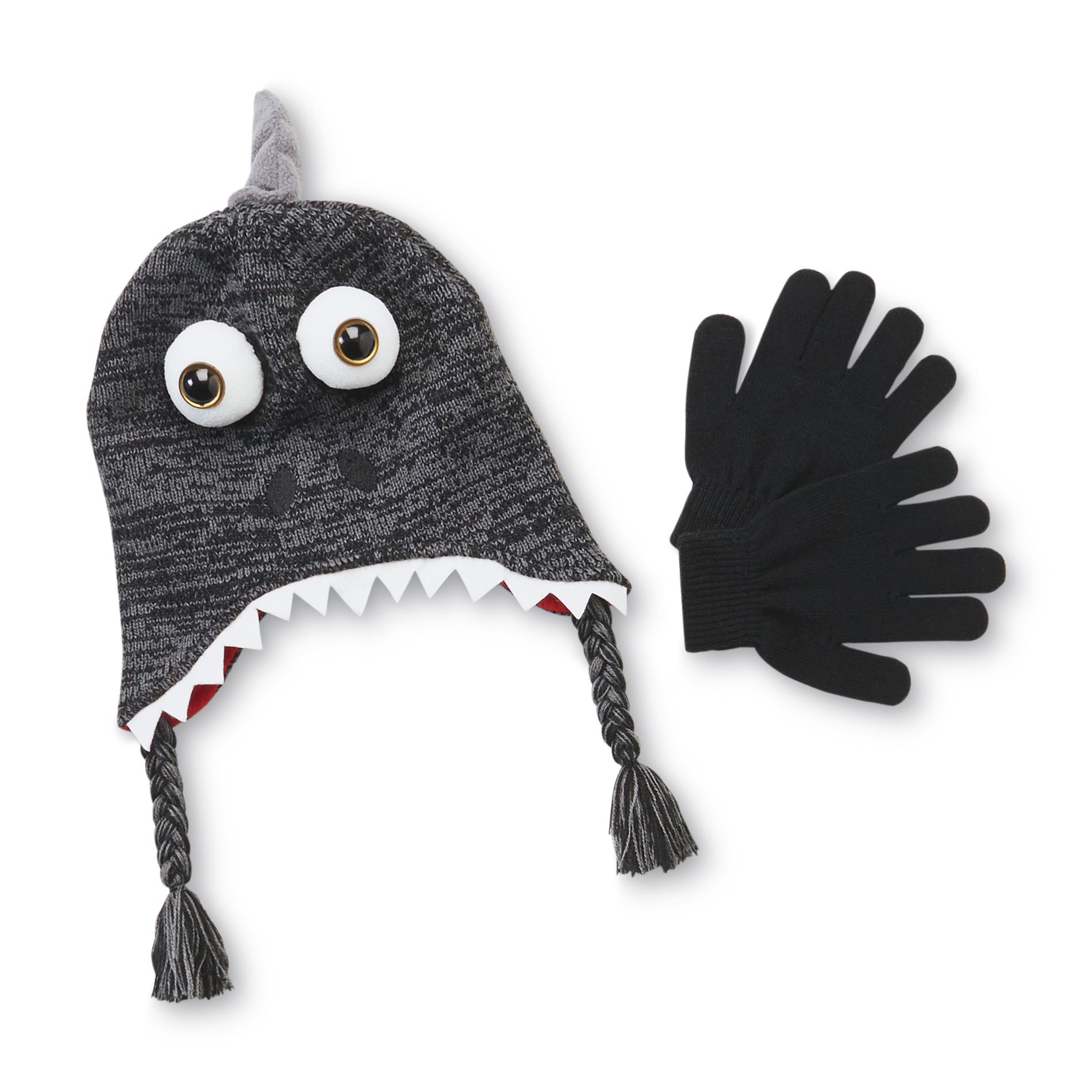 Athletech Boy's Peruvian Hat & Gloves - Shark