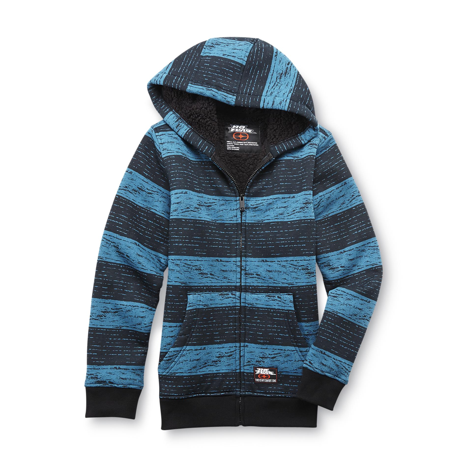 No Fear Boy's Faux Sherpa Hoodie Jacket - Broken Stripes