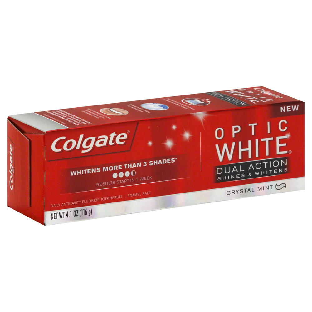 Colgate-Palmolive Optic White Dual Action Toothpaste, Crystal Mint, 4.1 oz