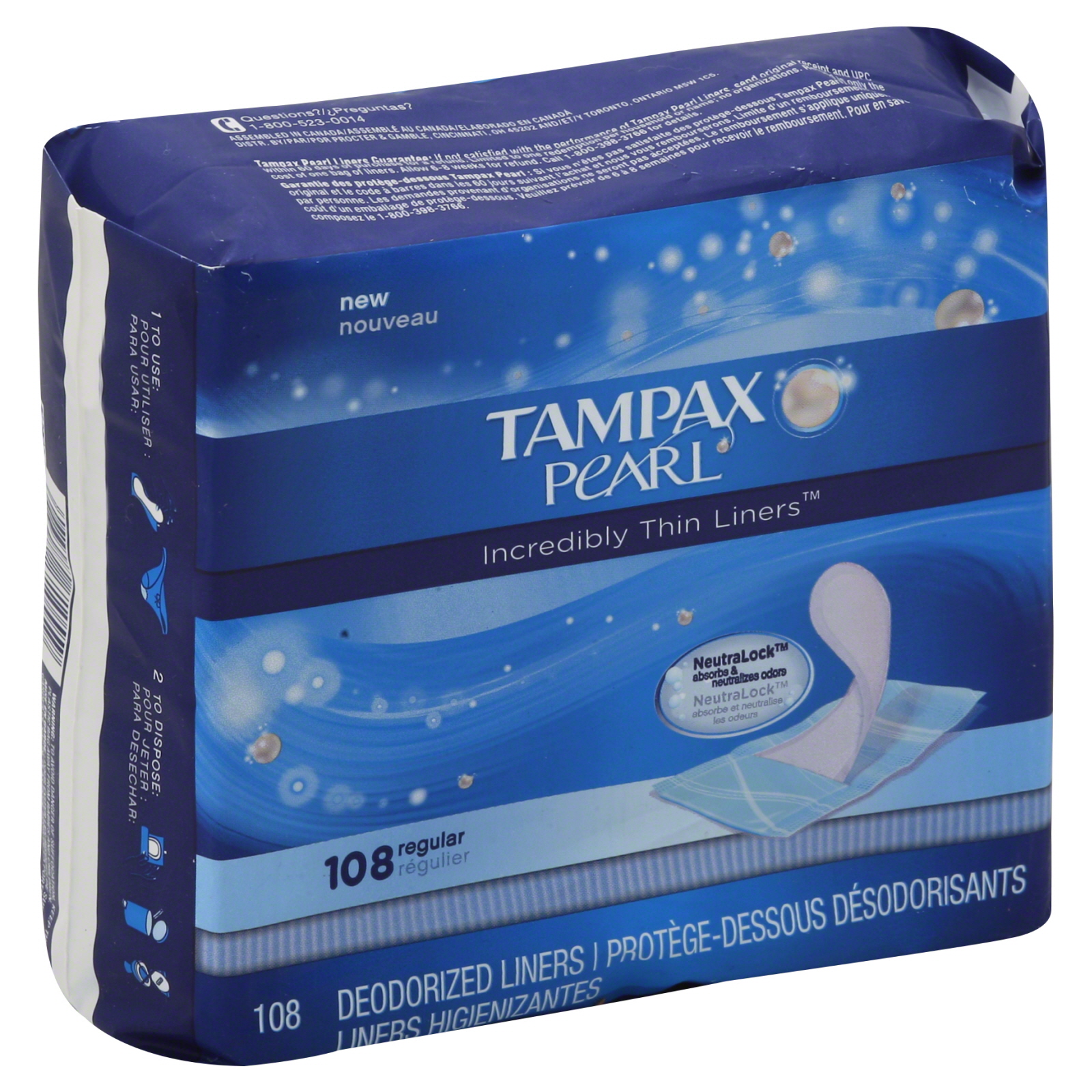 Tampax Pearl Incredibly Thin Liners, Regular, 108 tampons