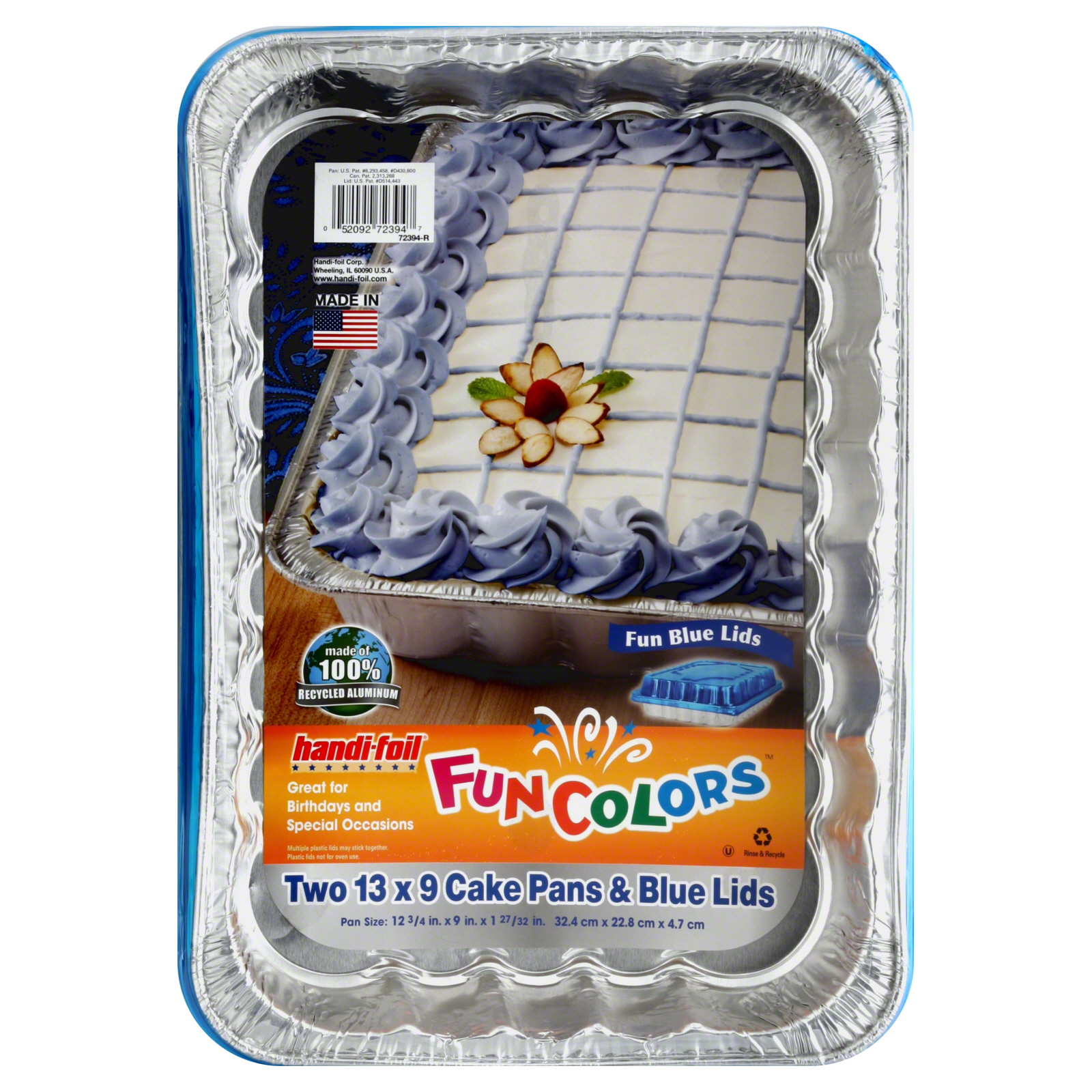 Handi-Foil Cake Pans & Blue Lids, 2-pack