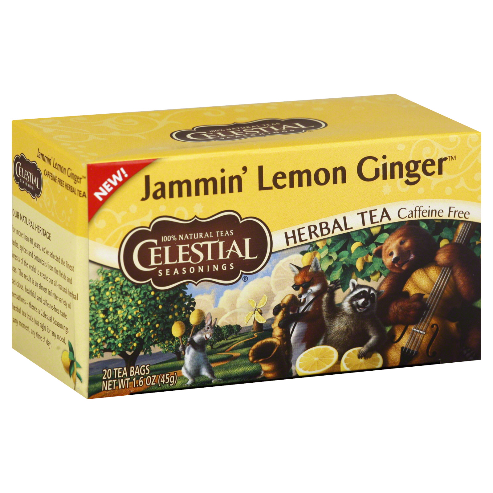 Celestial Seasonings Herbal Tea - Jammin' Lemon Ginger - Caffeine Free - Case of 6 - 20 Bags