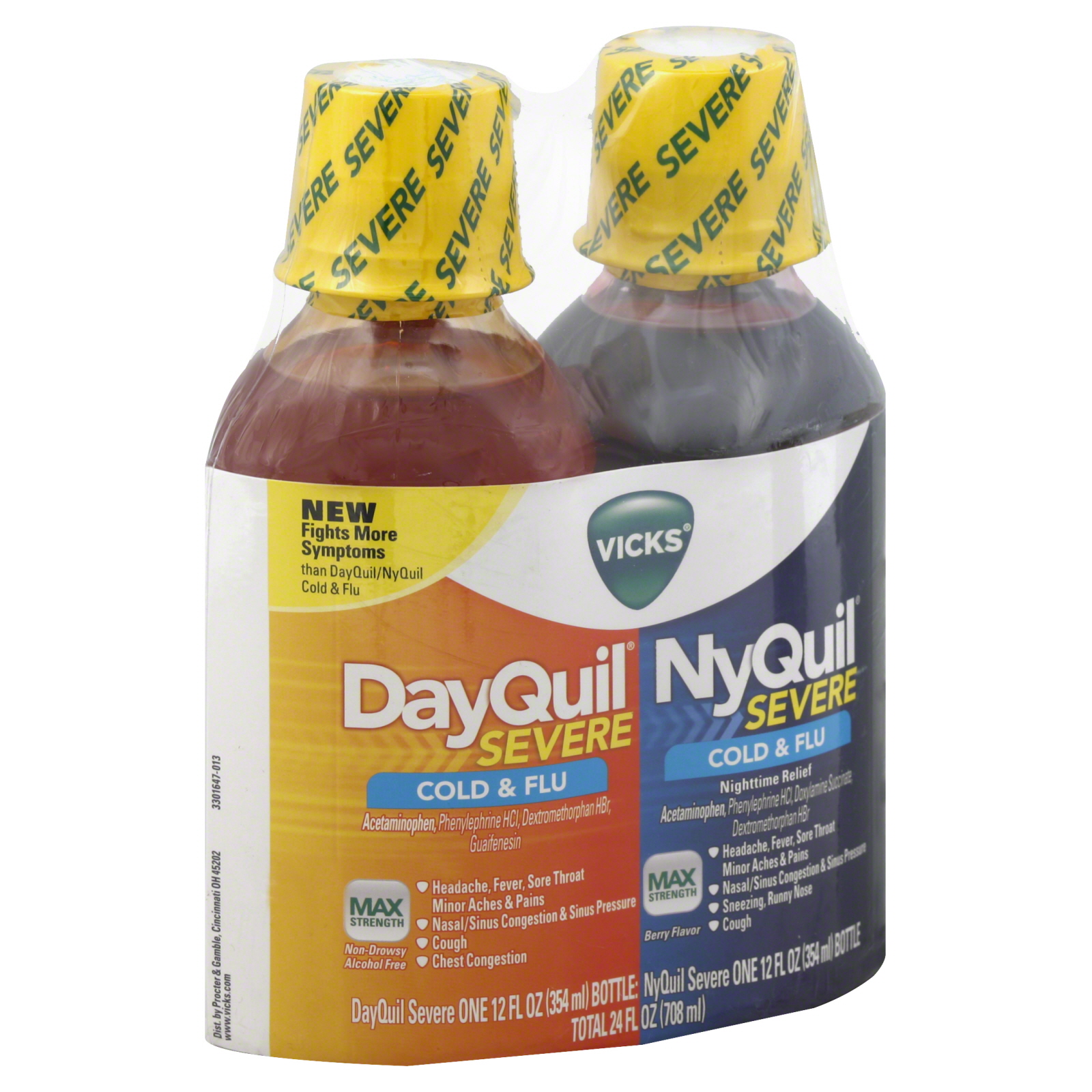 DayQuil NyQuil, Cold & Flu, Severe, Max Strength, 24 fl oz (708 ml)