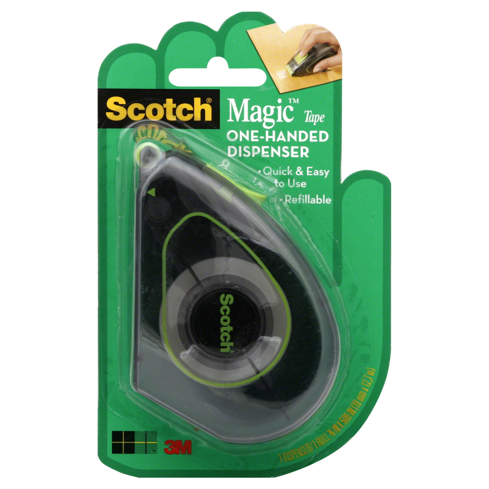 3M 126 Scotch Magic Tape One Handed Dispenser With Tape Roll