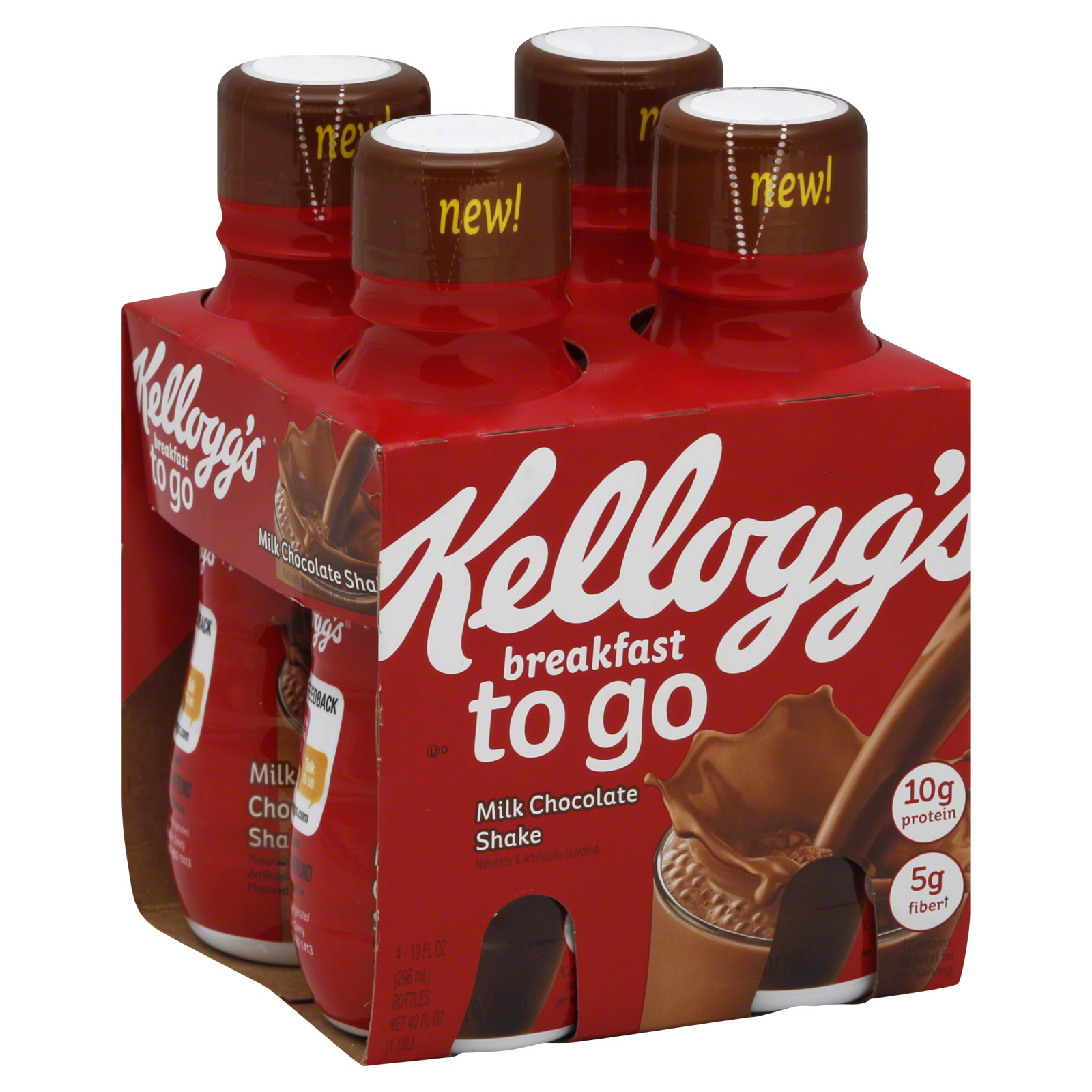 Kellogg's Protein Breakfast Shakes To Go Milk Chocolate, Wake Up Keep Going, 190 cal, 4 ct, 40 fl oz